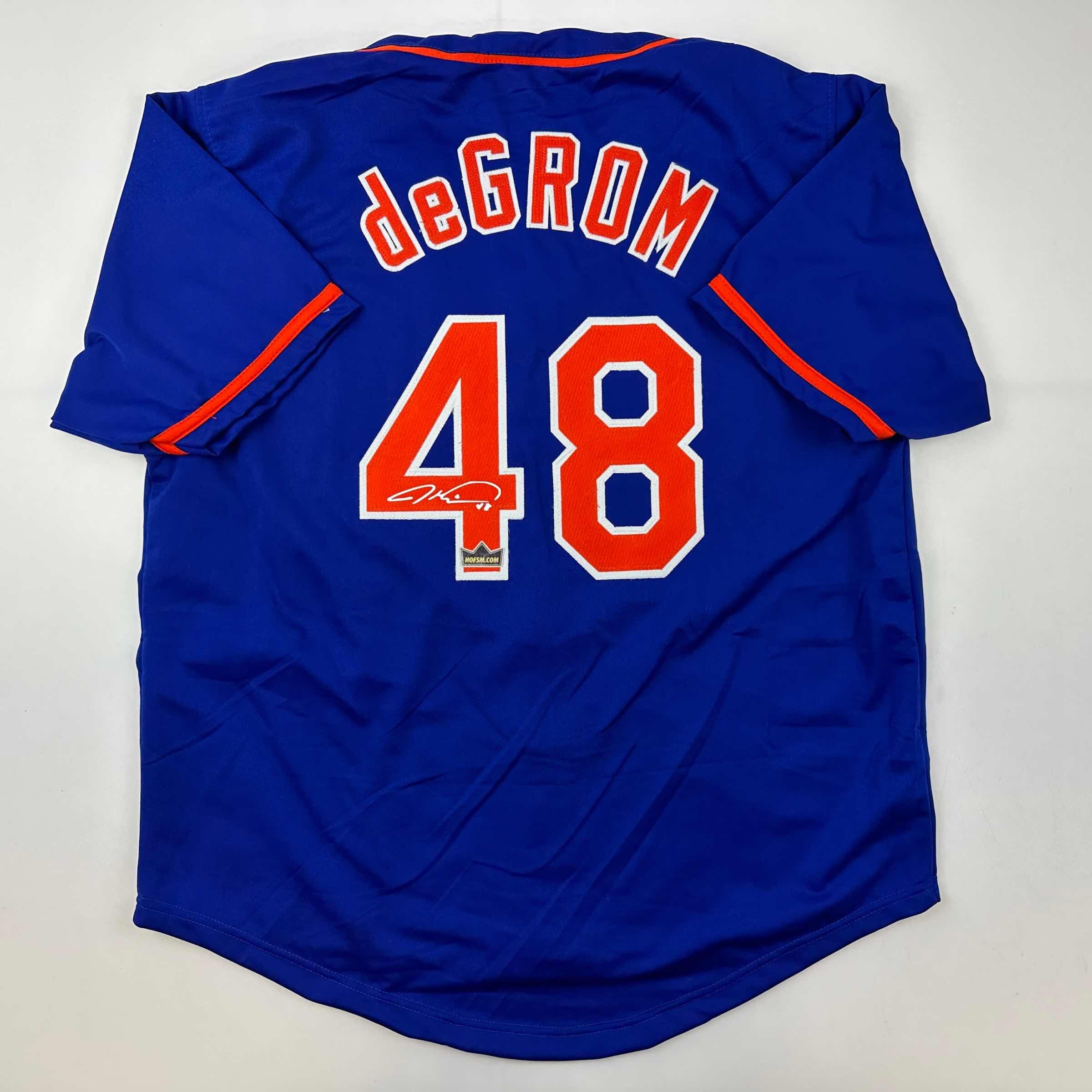 Facsimile Autographed Jacob DeGrom New York Blue Reprint Laser Auto Baseball Jersey Size Men's XL