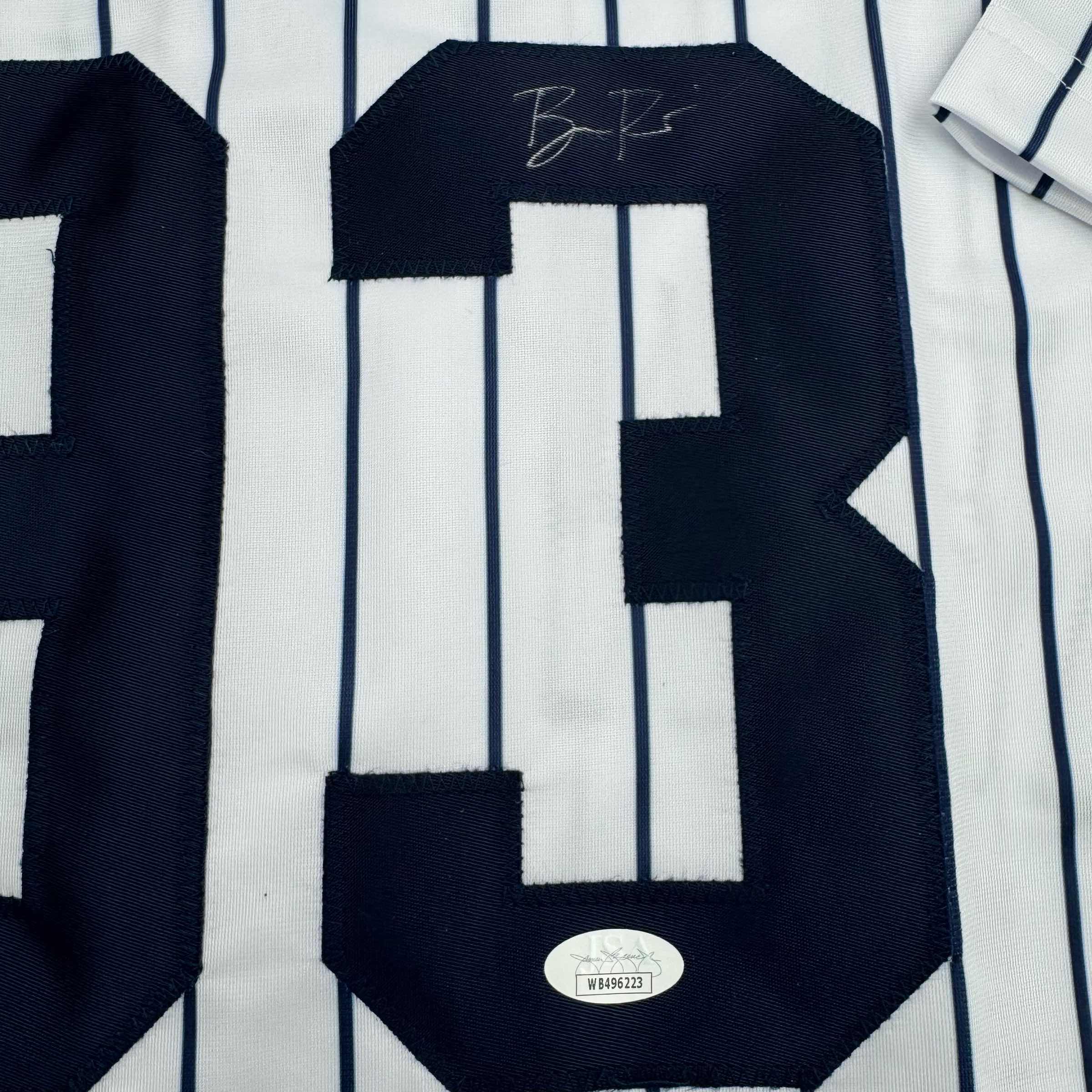 FADED Autographed/Signed Ben Rice New York Pinstripe Baseball Jersey JSA COA