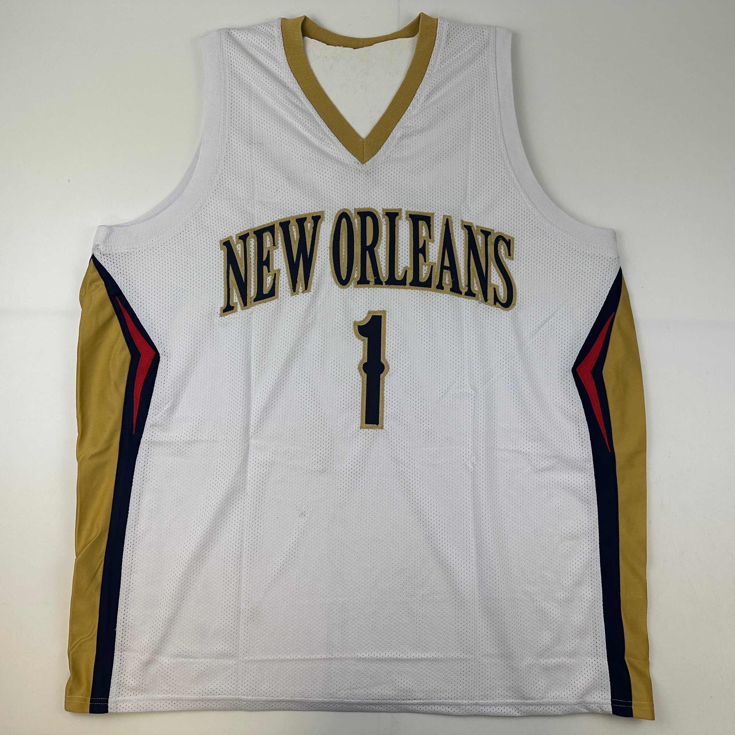 Facsimile Autographed Zion Williamson New Orleans White Reprint Laser Auto Basketball Jersey Size Men's XL