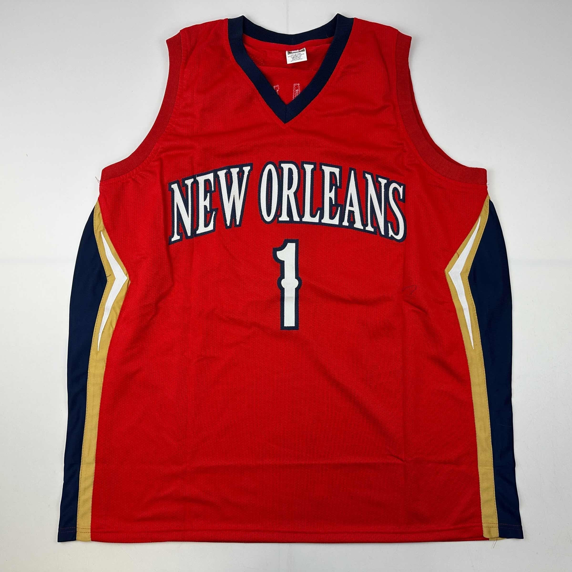 Facsimile Autographed Zion Williamson New Orleans Red Reprint Laser Auto Basketball Jersey Size Men's XL