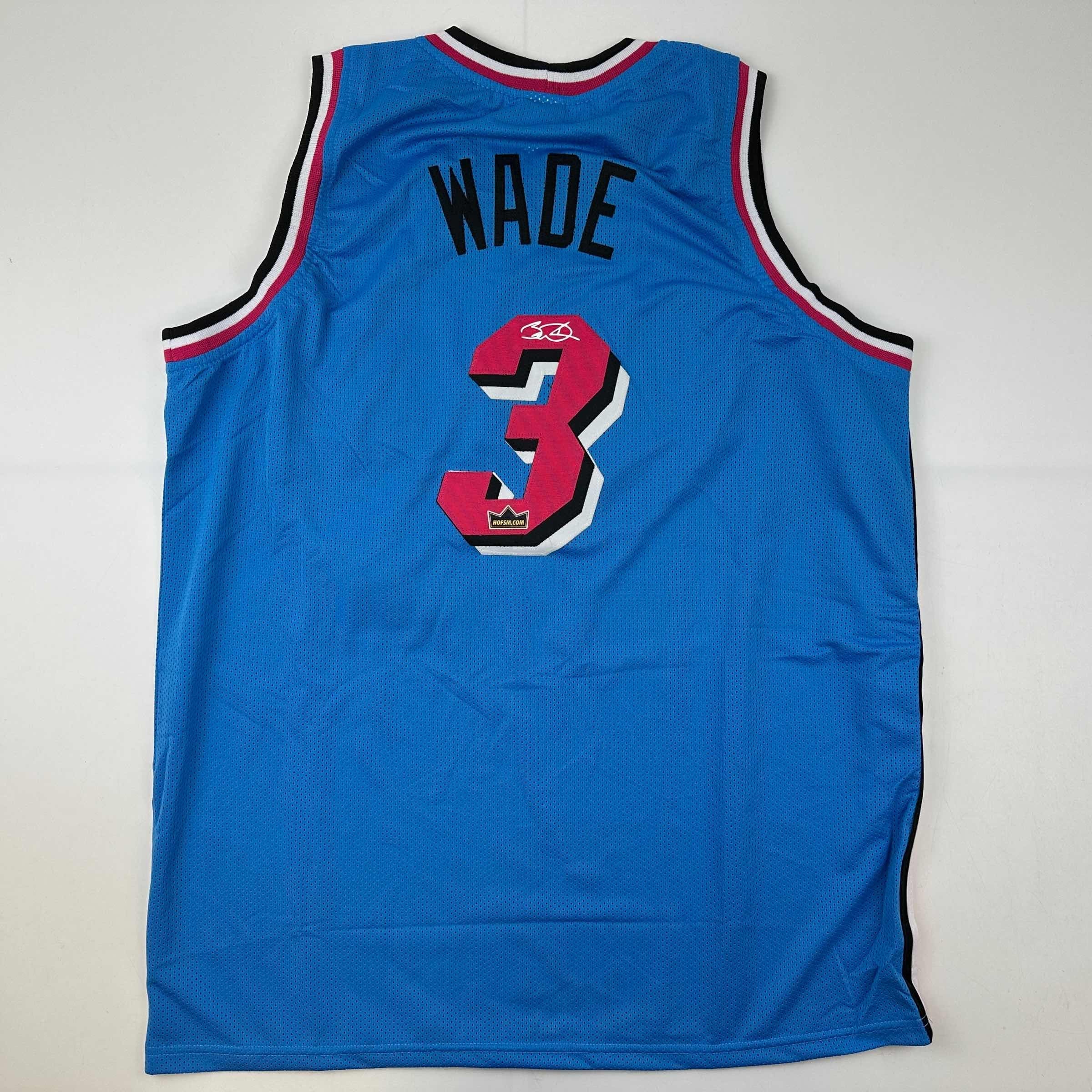 Facsimile Autographed Dwyane Wade Miami Blue Vice City Reprint Laser Auto Basketball Jersey Size Men's XL