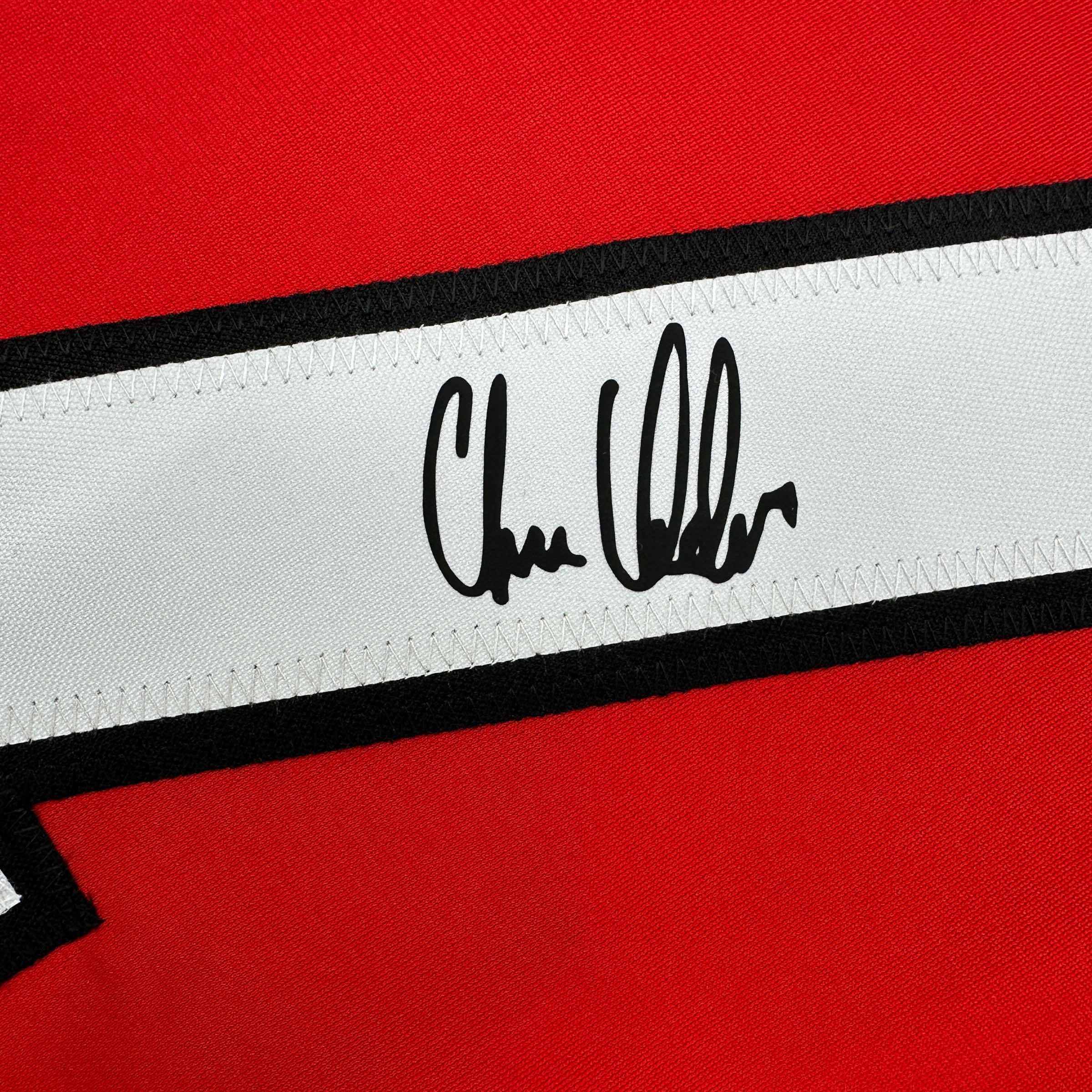 Framed Facsimile Autographed Chris Chelios 35x39 Chicago Red Reprint Laser Auto Hockey Jersey