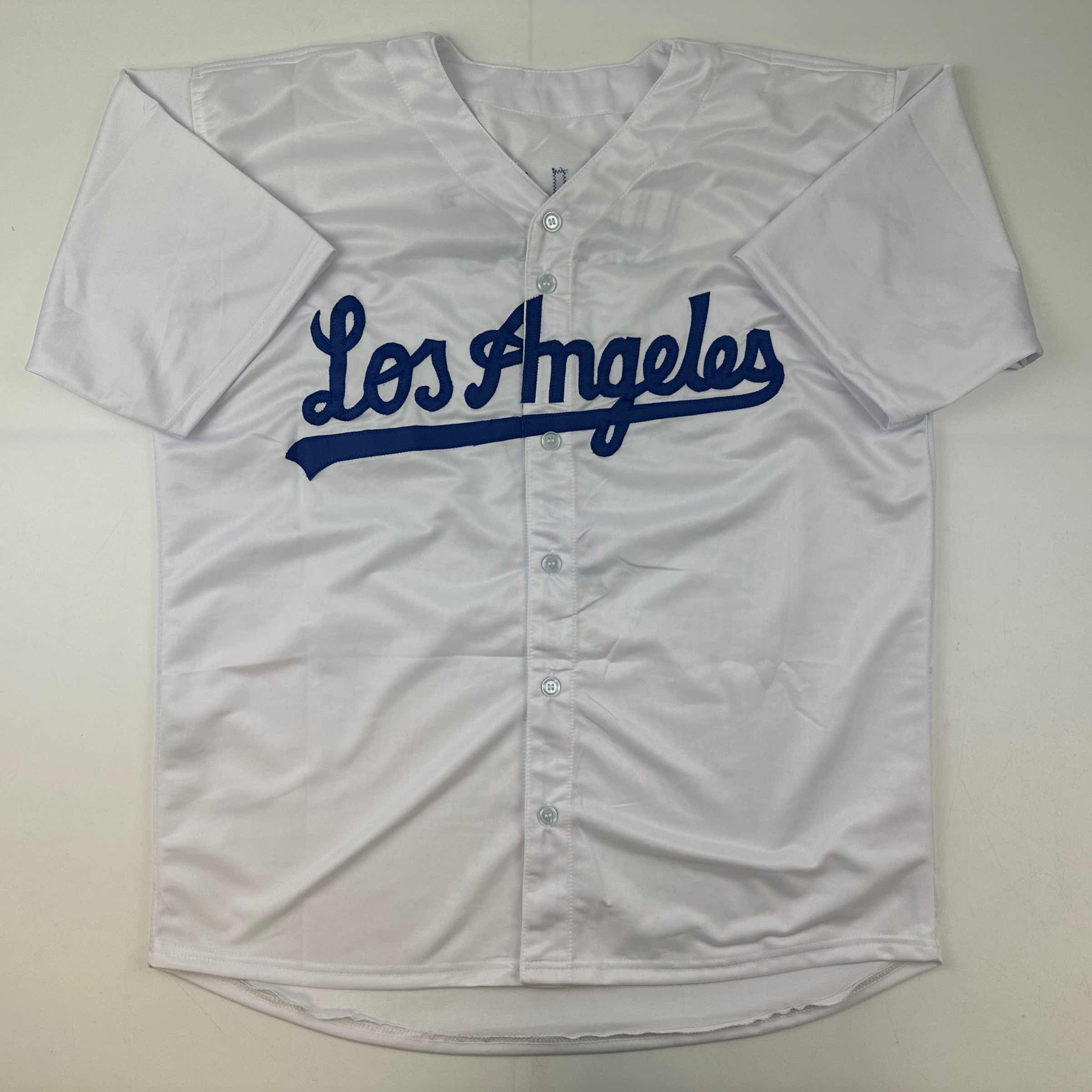 Facsimile Autographed Julio Urias Los Angeles LA White Reprint Laser Auto Baseball Jersey Size Men's XL