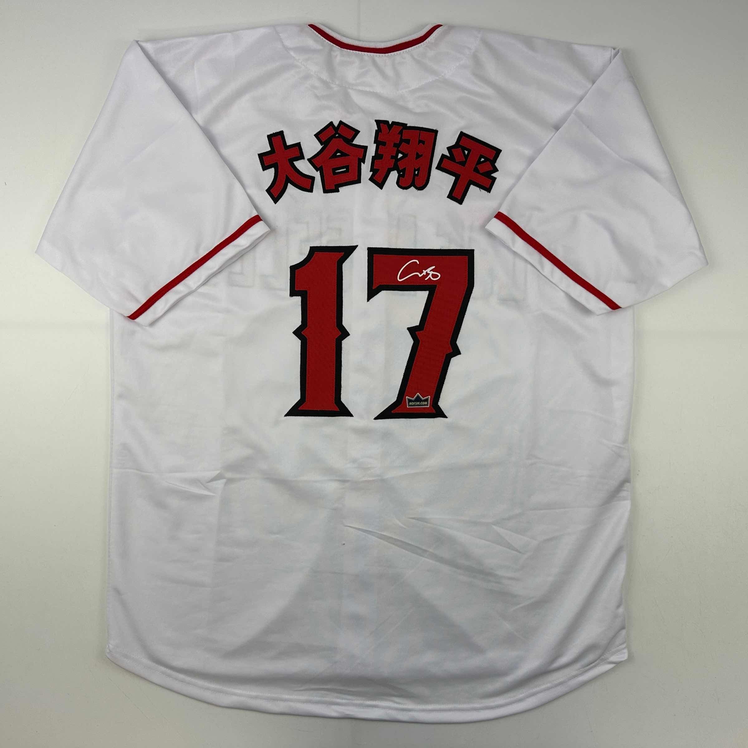 Facsimile Autographed Shohei Ohtani Kanji Los Angeles LA Anaheim White Reprint Laser Auto Baseball Jersey Size Men's XL