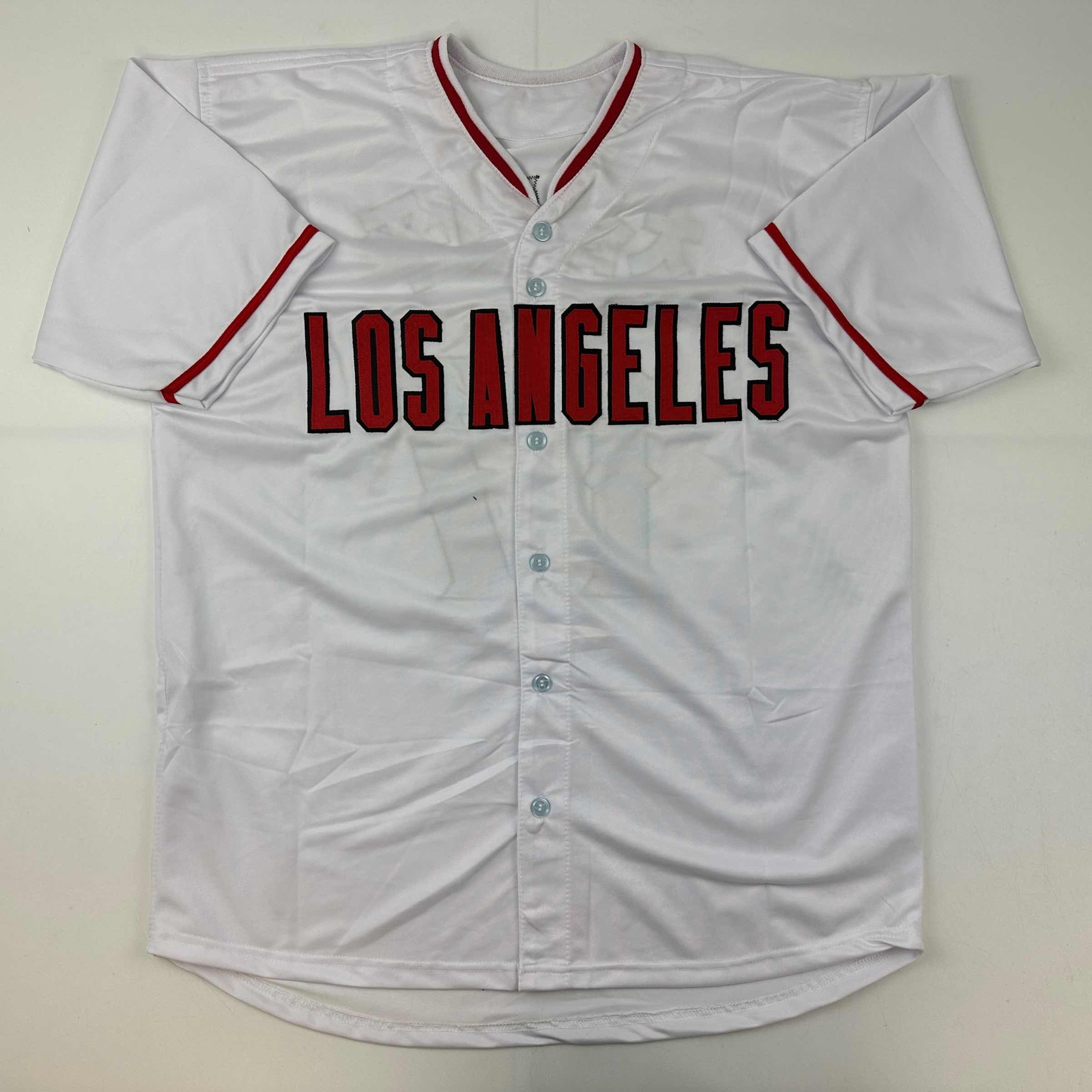 Facsimile Autographed Shohei Ohtani Kanji Los Angeles LA Anaheim White Reprint Laser Auto Baseball Jersey Size Men's XL