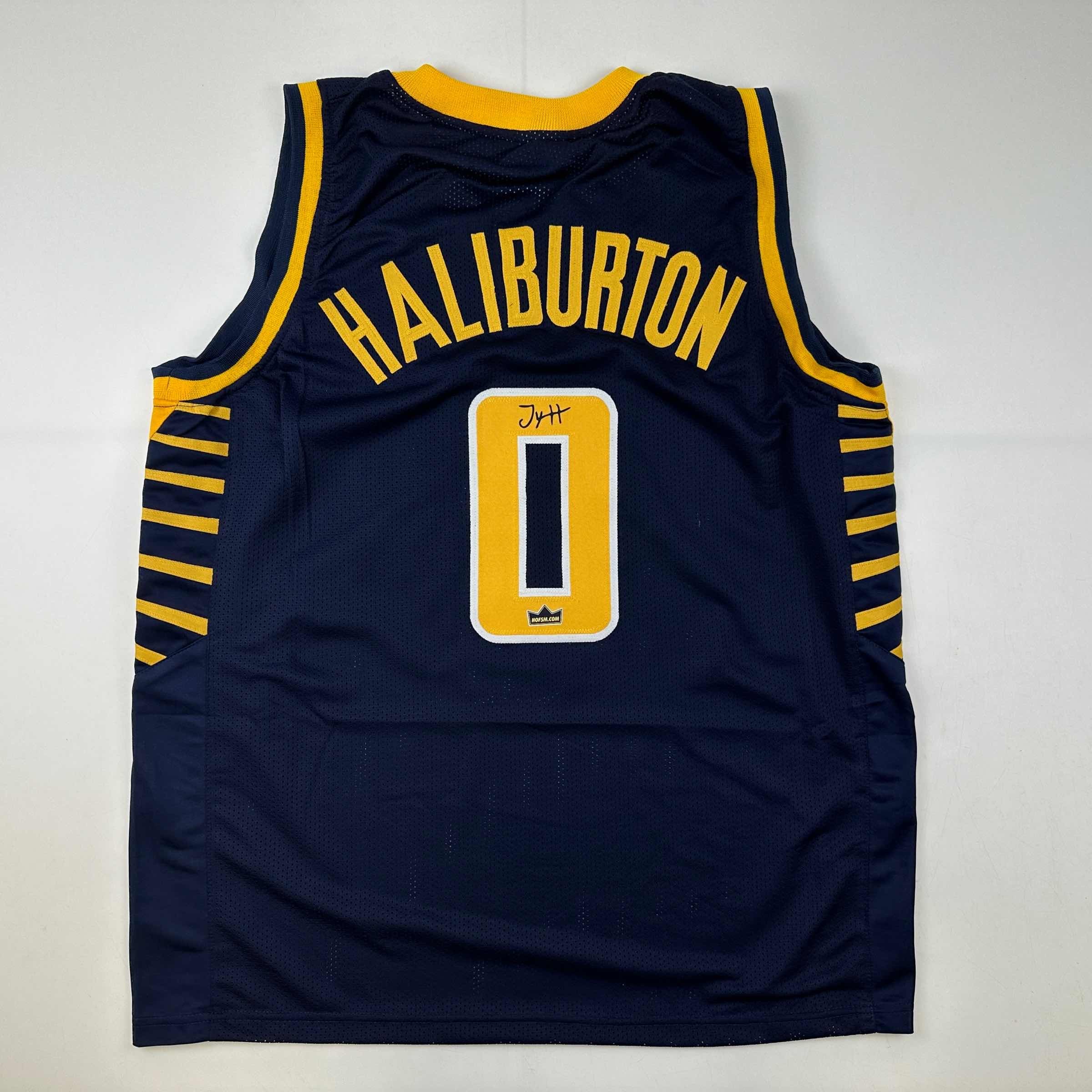 Facsimile Autographed Tyrese Haliburton Indiana Blue Reprint Laser Auto Basketball Jersey Size Men's XL