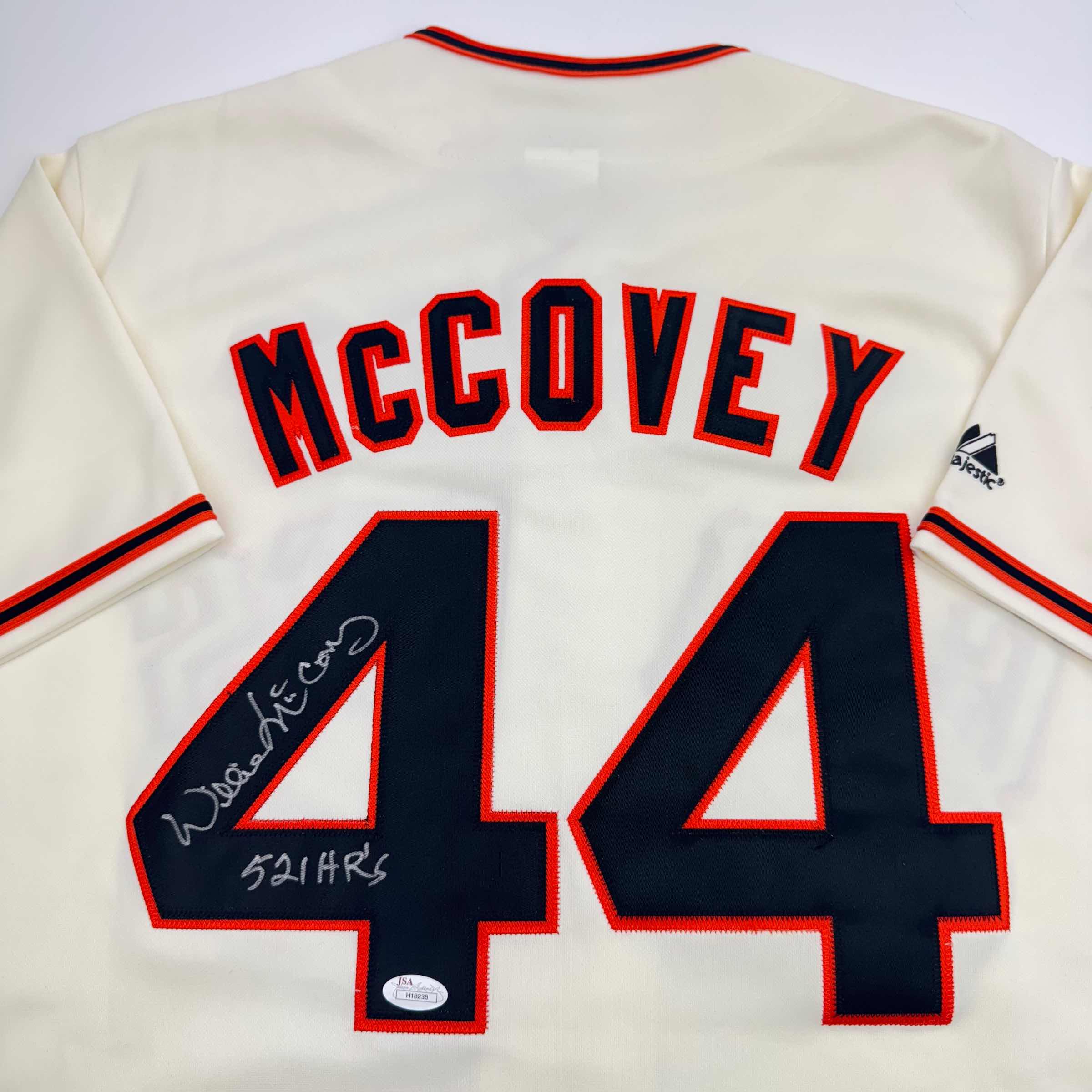 Autographed/Signed Willie McCovey "521 HR's" San Francisco Cream Baseball Jersey JSA COA