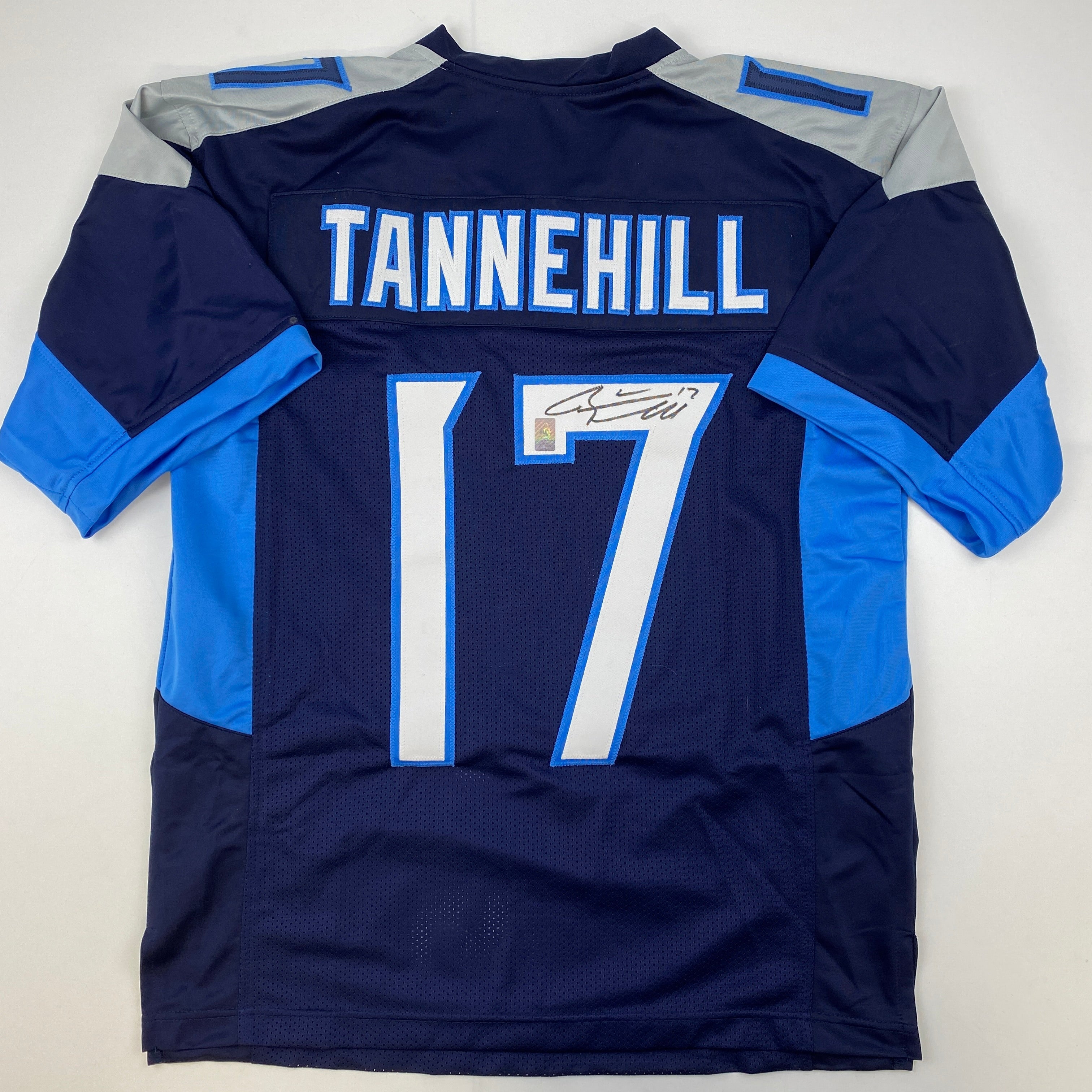 Autographed/Signed Ryan Tannehill Tennessee Dark Blue Football Jersey GTSM COA