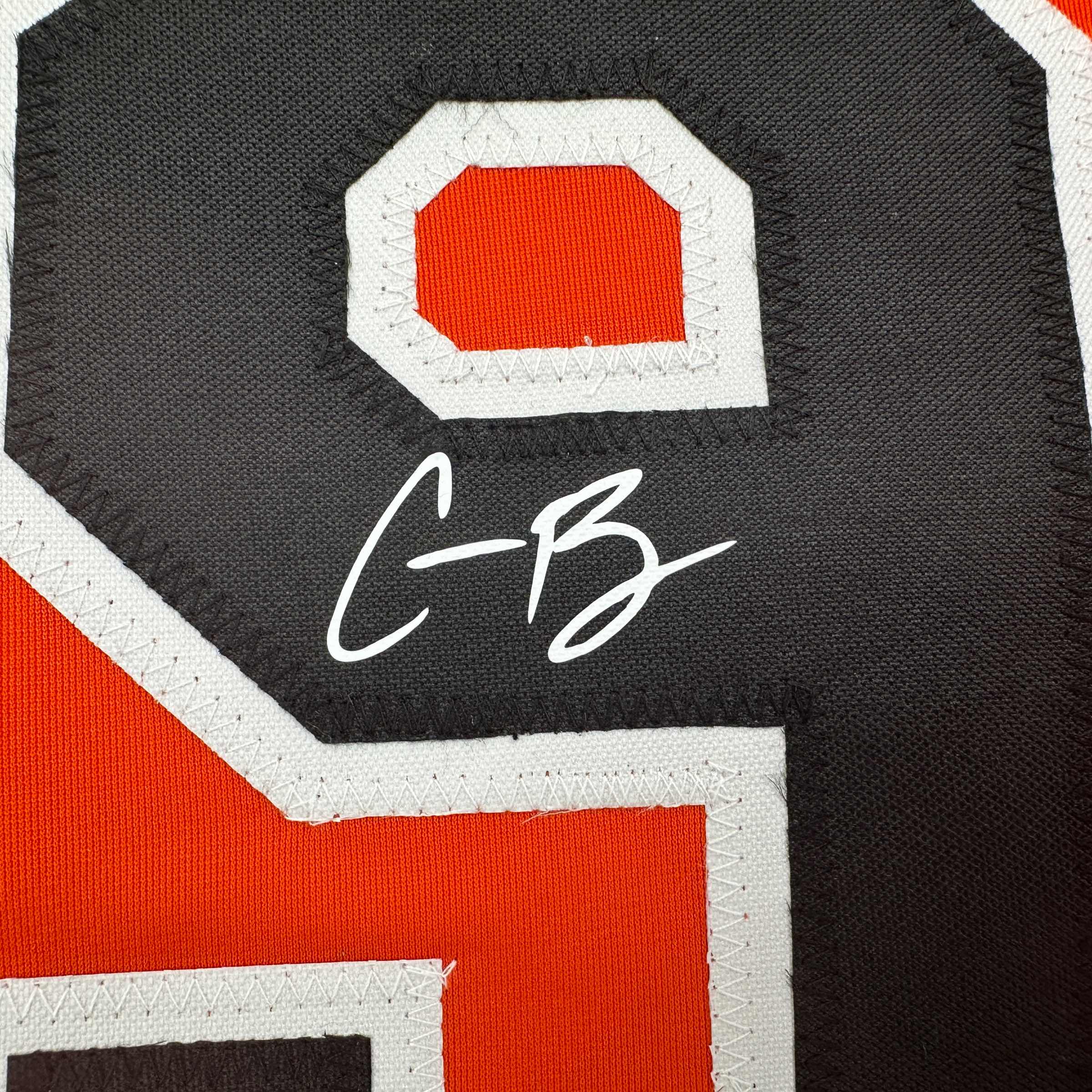 Framed Facsimile Autographed Corbin Burnes 35x39 Baltimore Orange Reprint Laser Auto Baseball Jersey