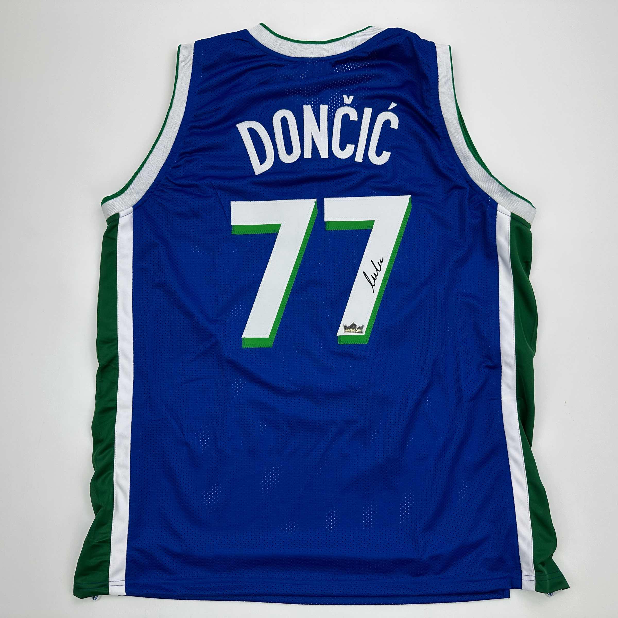 Facsimile Autographed Luka Doncic Dallas Retro Blue Reprint Laser Auto Basketball Jersey Size Men's XL