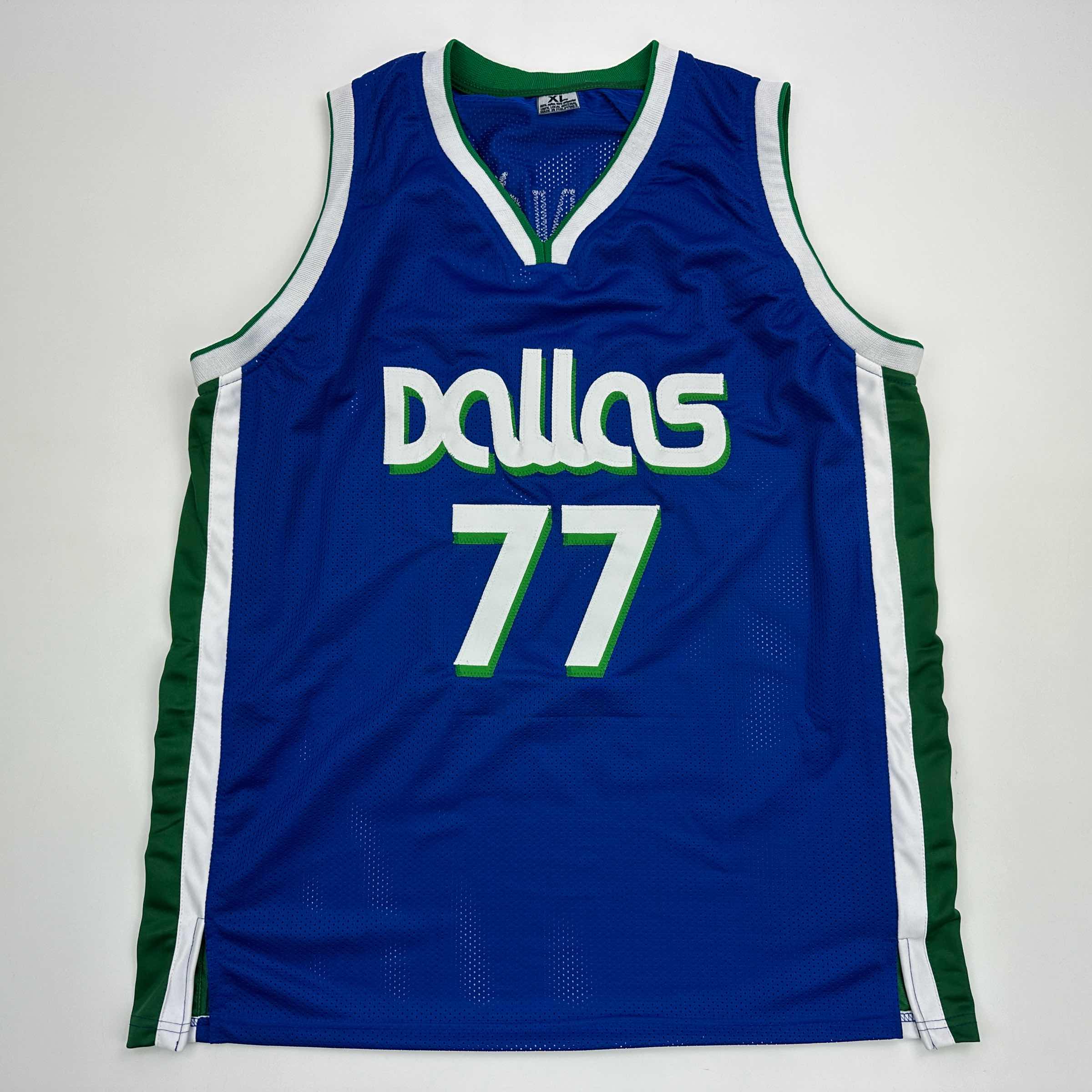 Facsimile Autographed Luka Doncic Dallas Retro Blue Reprint Laser Auto Basketball Jersey Size Men's XL