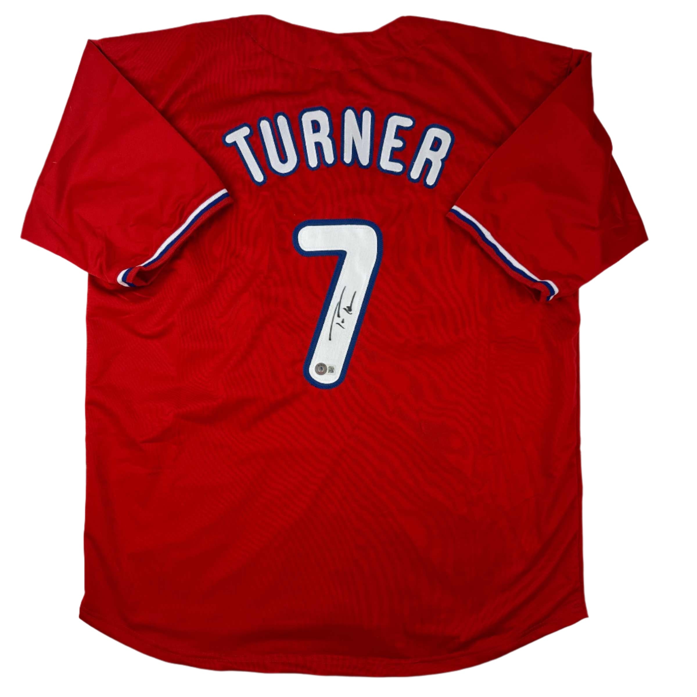 Autographed/Signed Trea Turner Philadelphia Red Baseball Jersey Beckett BAS COA