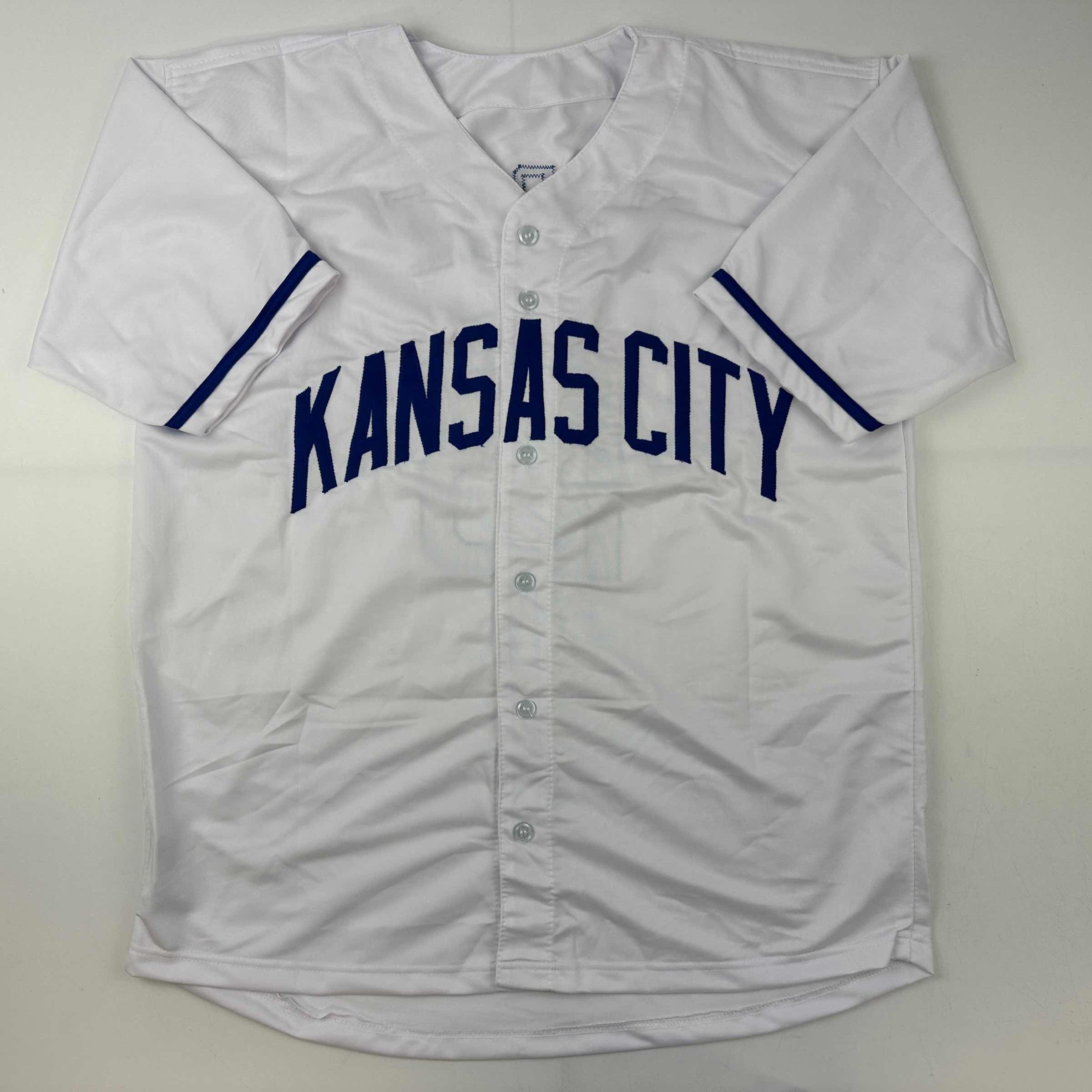 Autographed/Signed Salvador Perez Kansas City White Baseball Jersey Beckett BAS COA