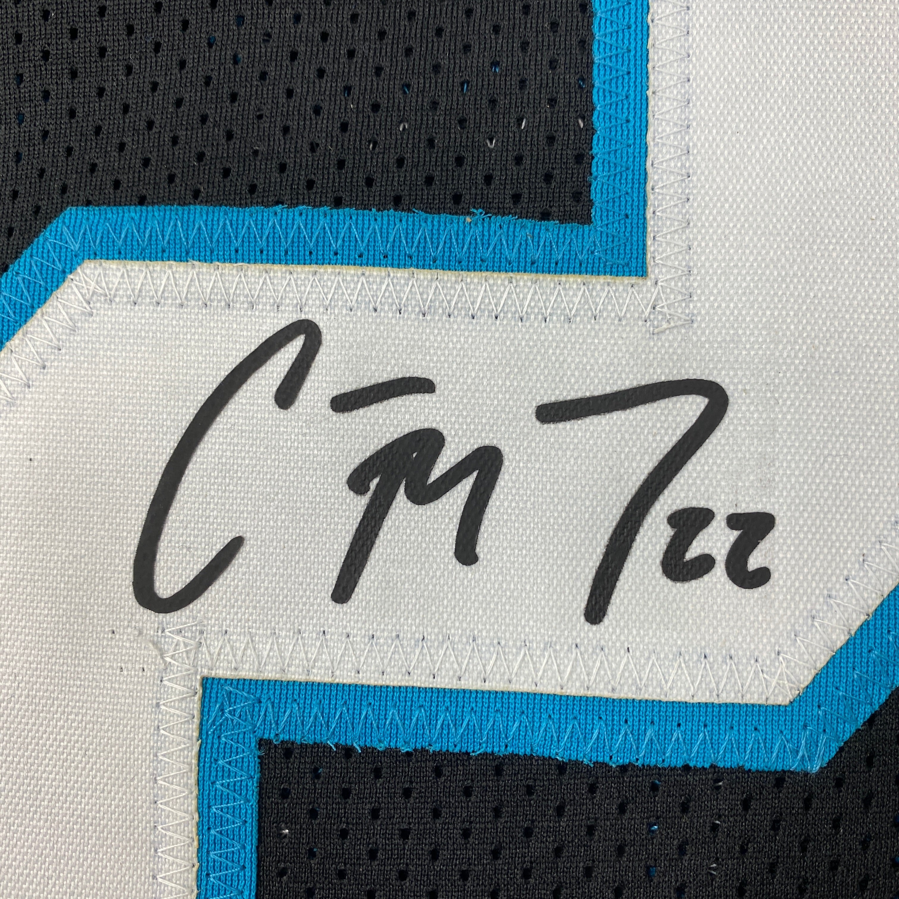 Facsimile Autographed Christian McCaffrey Carolina Black Reprint Laser Auto Football Jersey Size Men's XL