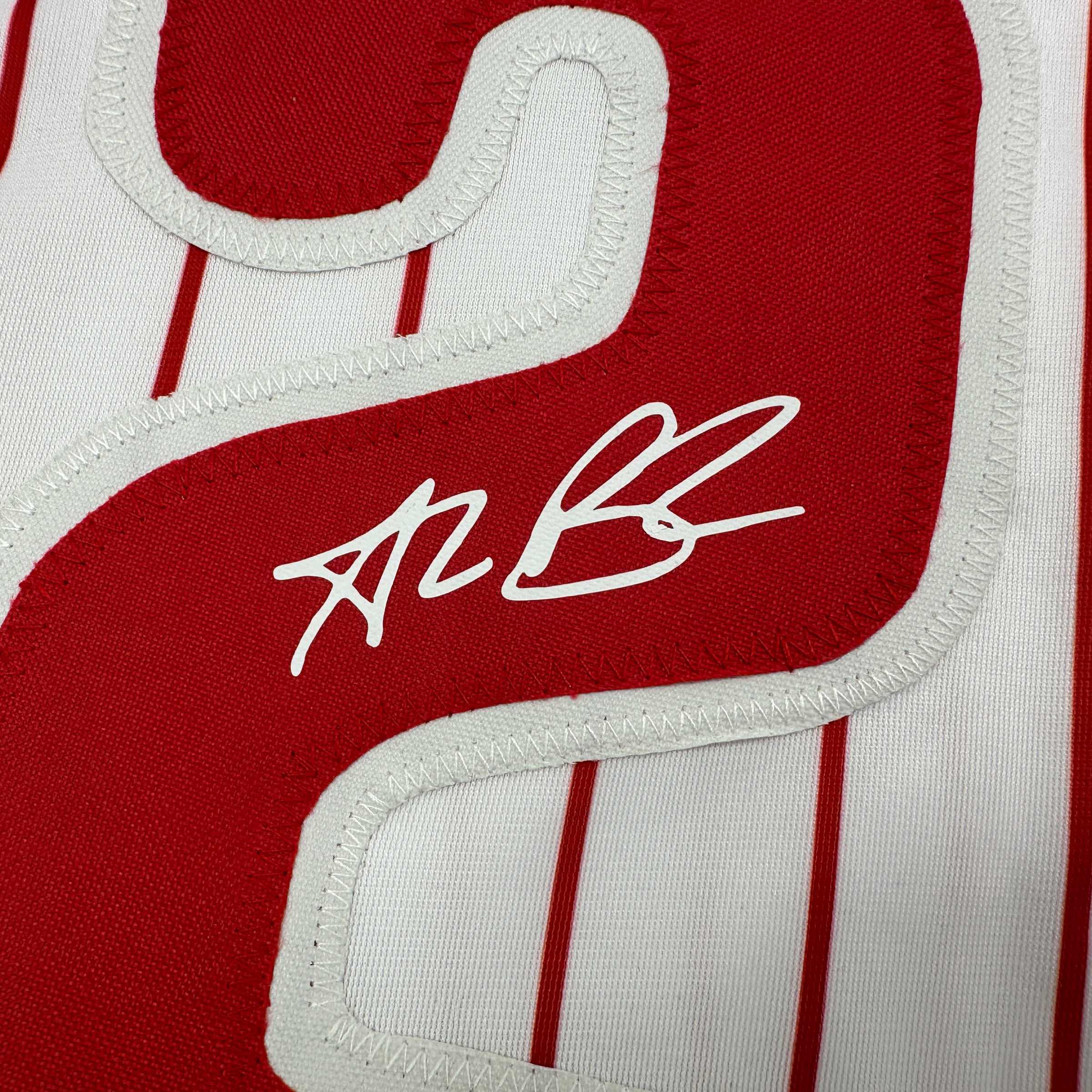 Framed Facsimile Autographed Alec Bohm 35x39 Philadelphia Pinstripe Reprint Laser Auto Baseball Jersey