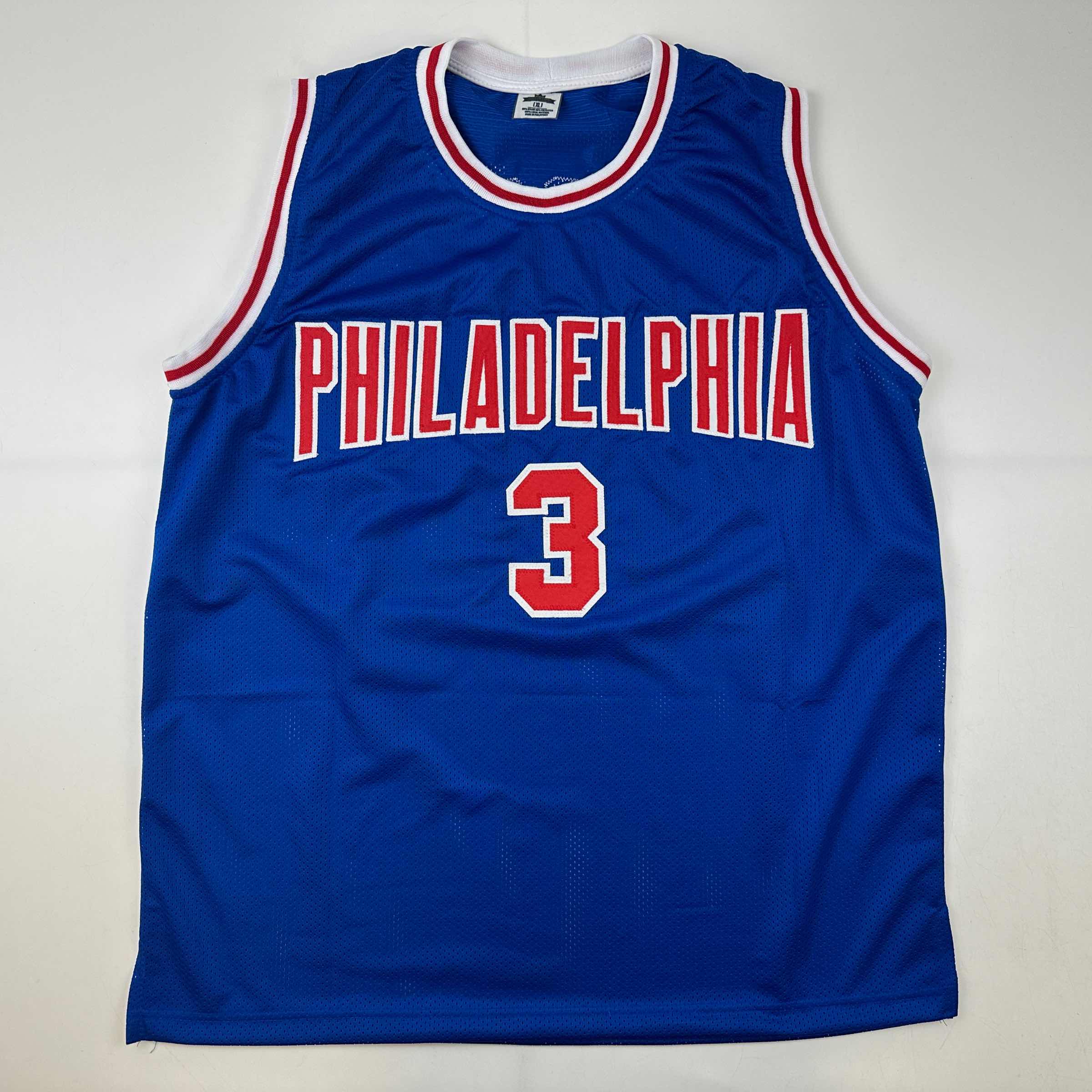 Facsimile Autographed Allen Iverson Philadelphia Blue Reprint Laser Auto Basketball Jersey Size Men's XL