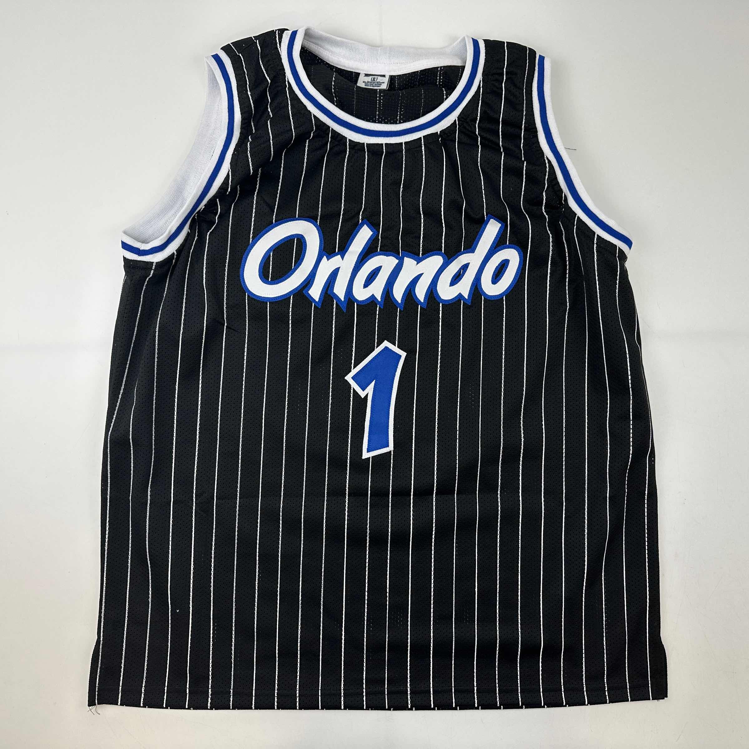 Facsimile Autographed Anfernee Penny Hardaway Orlando Black Pinstripe Reprint Laser Auto Basketball Jersey Size Men's XL