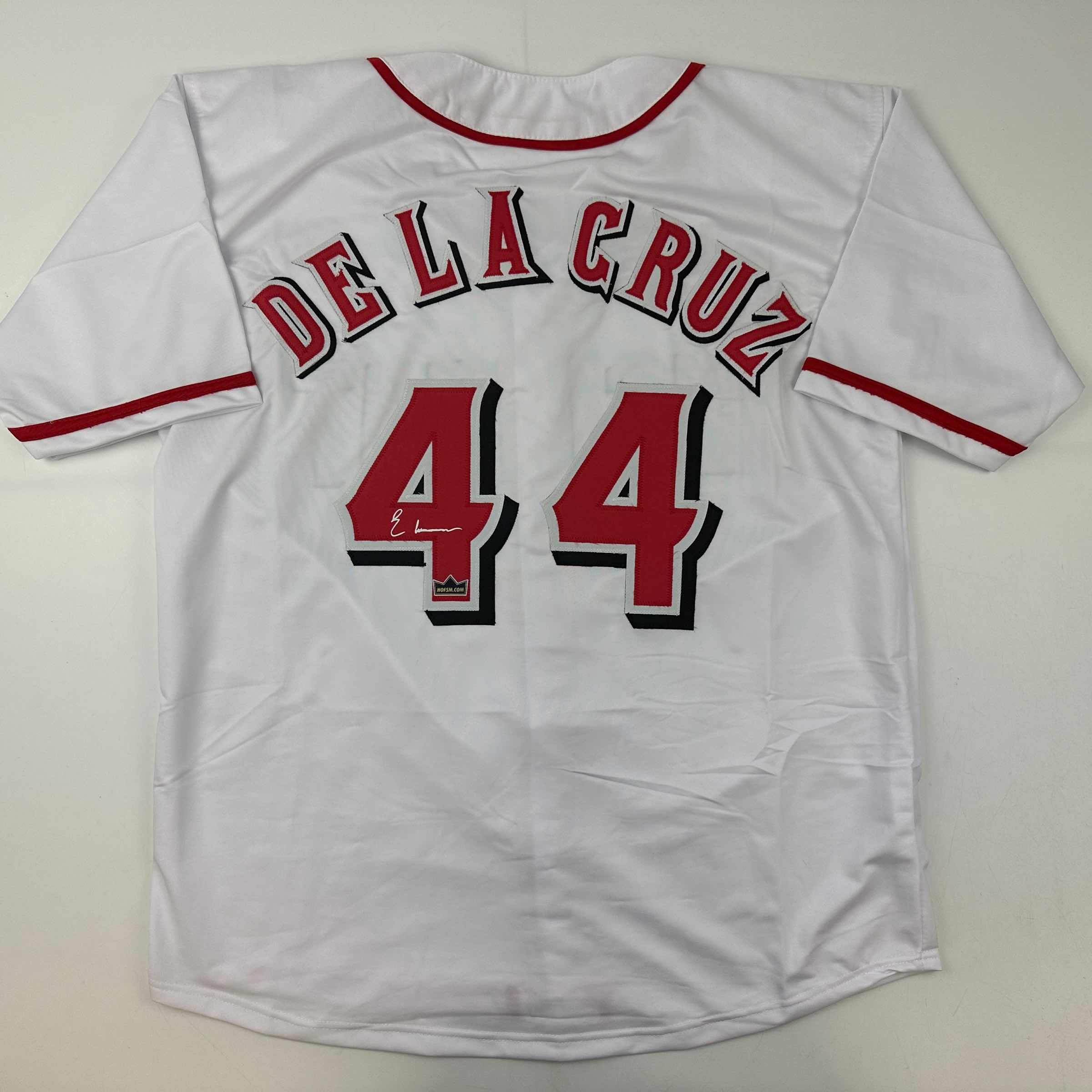 Facsimile Autographed Elly De La Cruz Cincinnati White Reprint Laser Auto Baseball Jersey Size Men's XL