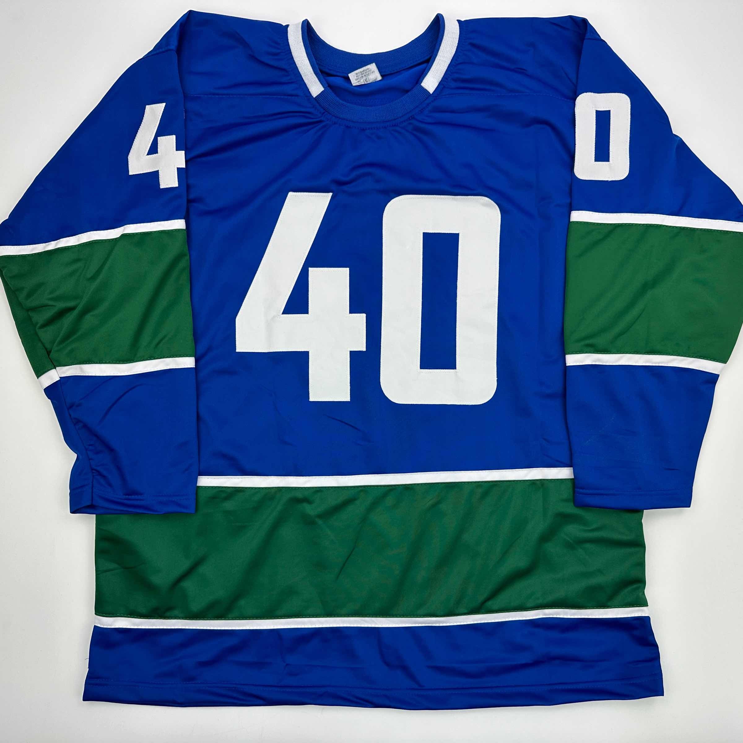 Facsimile Autographed Elias Pettersson Vancouver Blue Reprint Laser Auto Hockey Jersey Size Men's XL