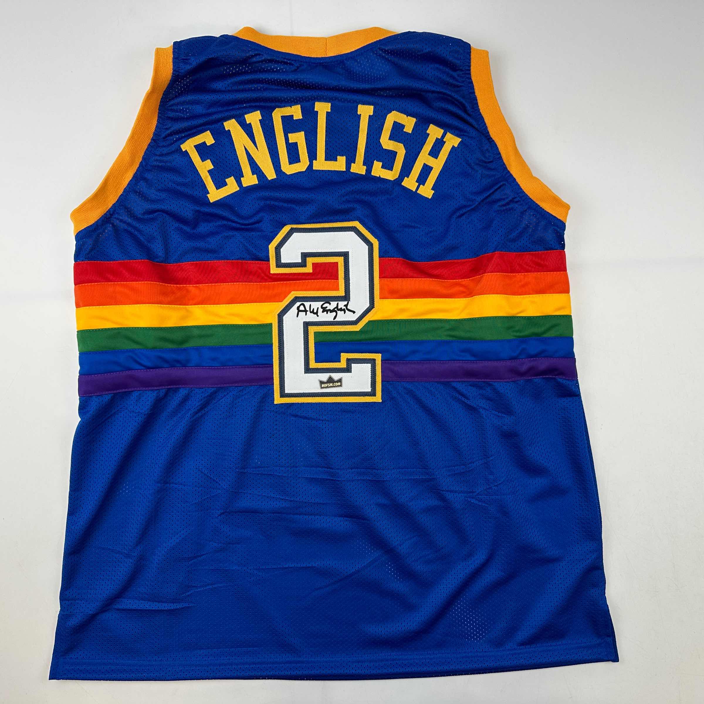 Facsimile Autographed Alex English Denver Blue Reprint Laser Auto Basketball Jersey Size Men's XL