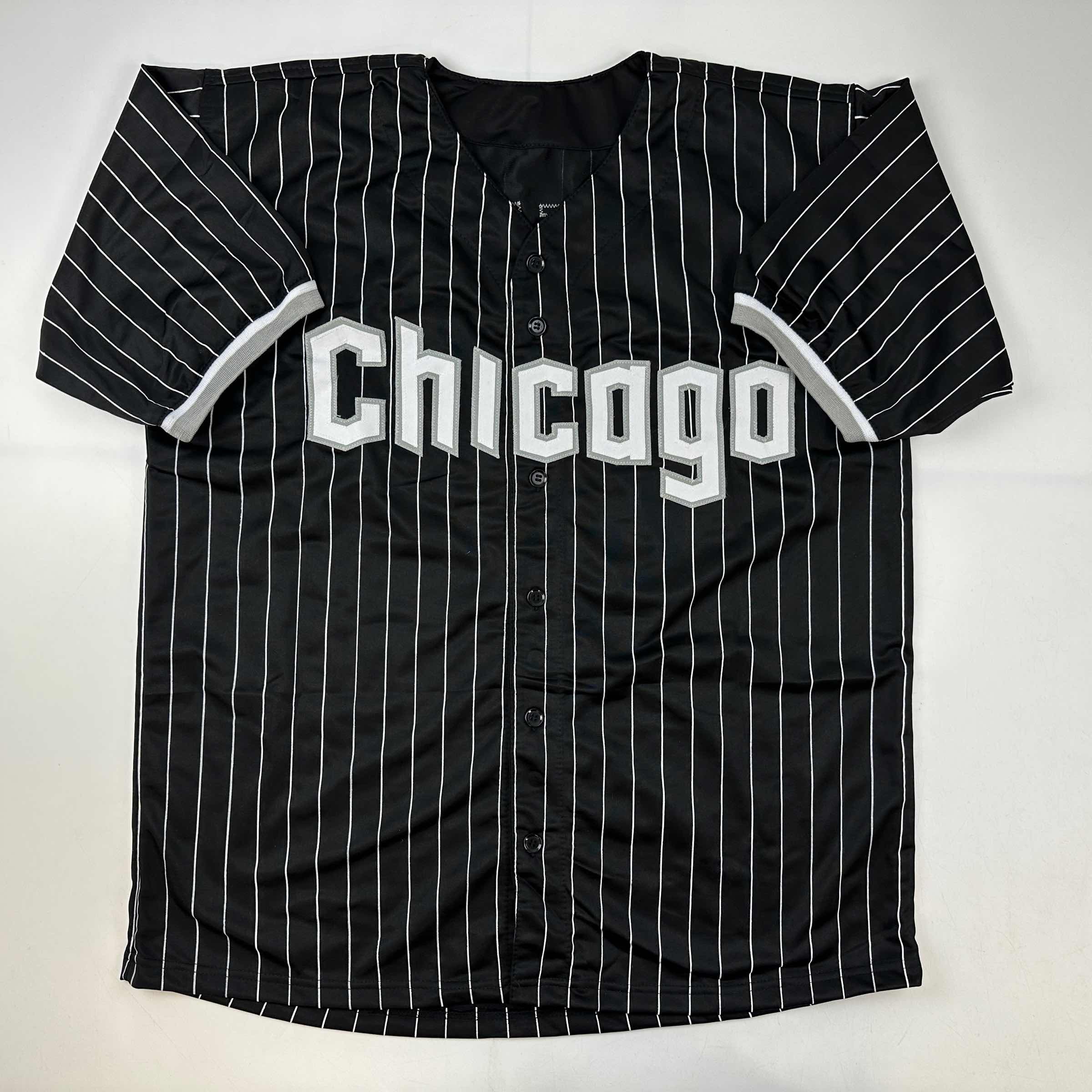 Facsimile Autographed Tim Anderson Chicago Black Pinstripe City Connect Reprint Laser Auto Baseball Jersey Size Men's XL