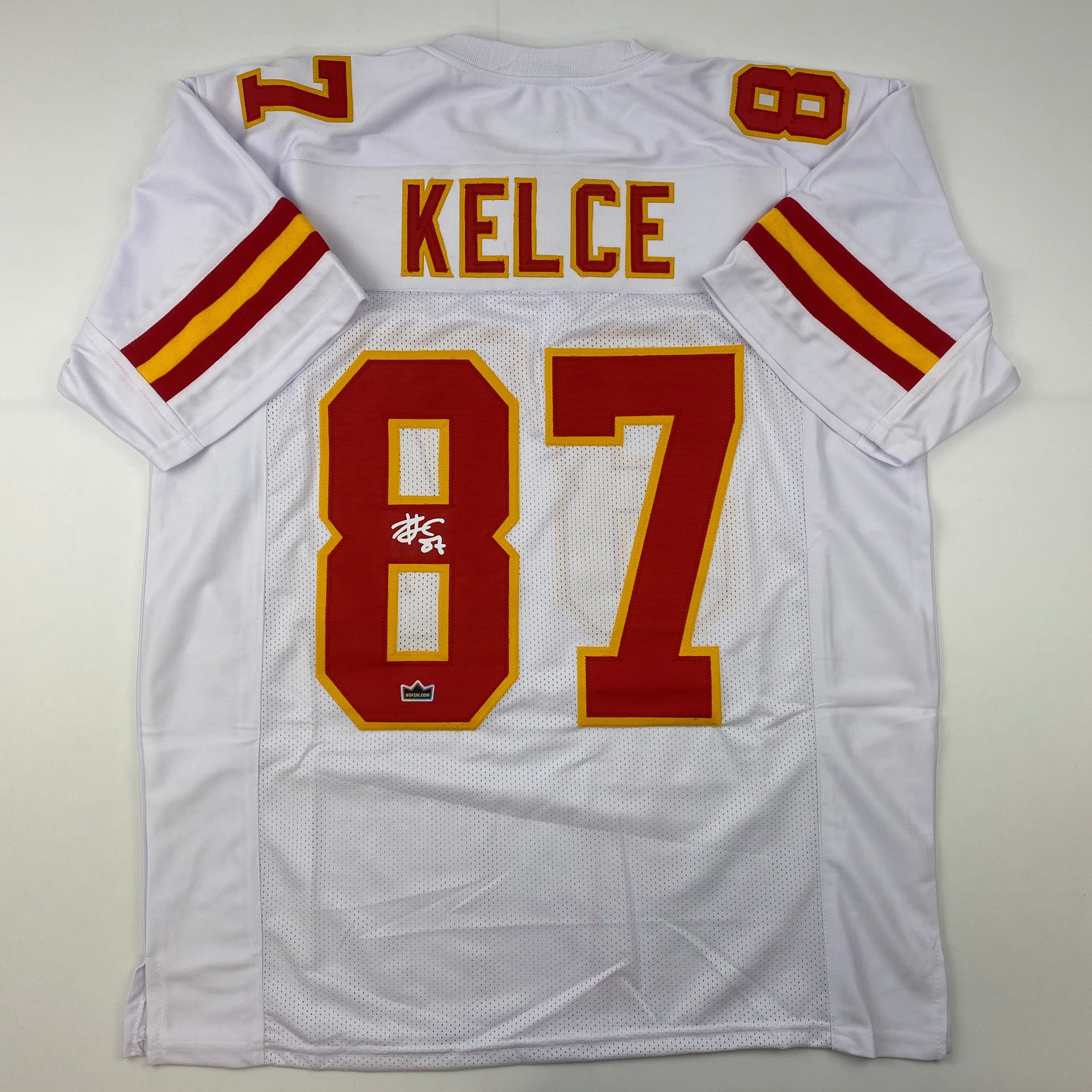 Facsimile Autographed Travis Kelce Kansas City White Reprint Laser Auto Football Jersey Size Men's XL
