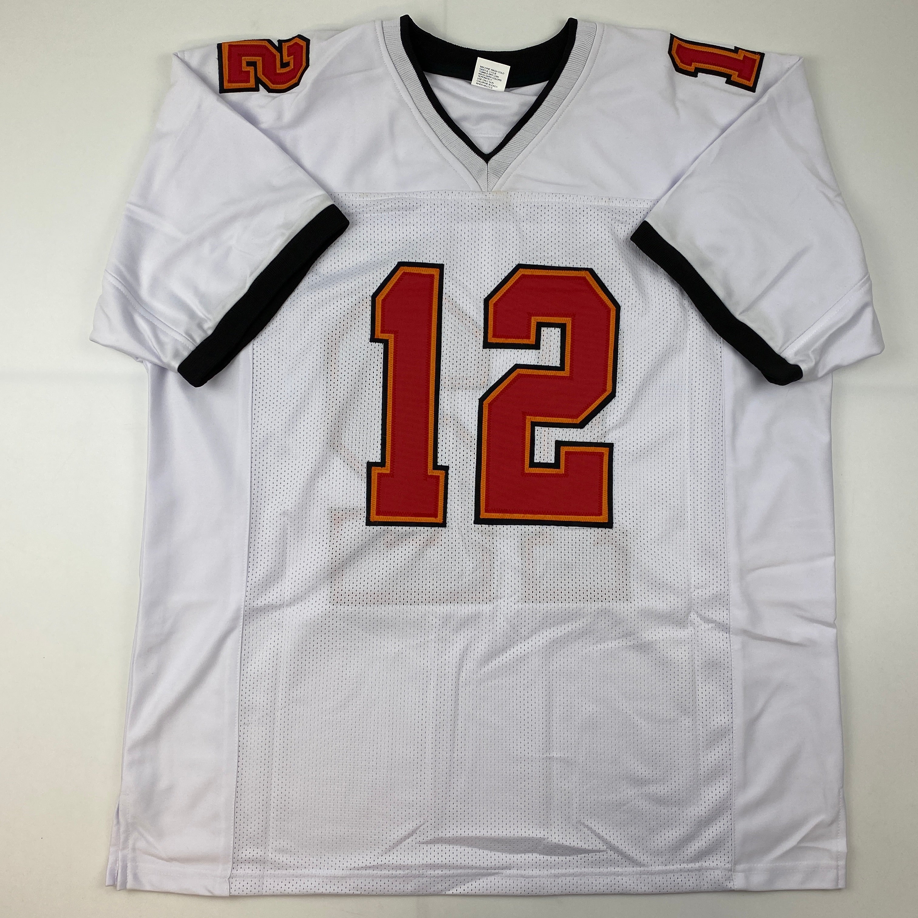 Facsimile Autographed Tom Brady Tampa Bay White Reprint Laser Auto Football Jersey Size Men's XL
