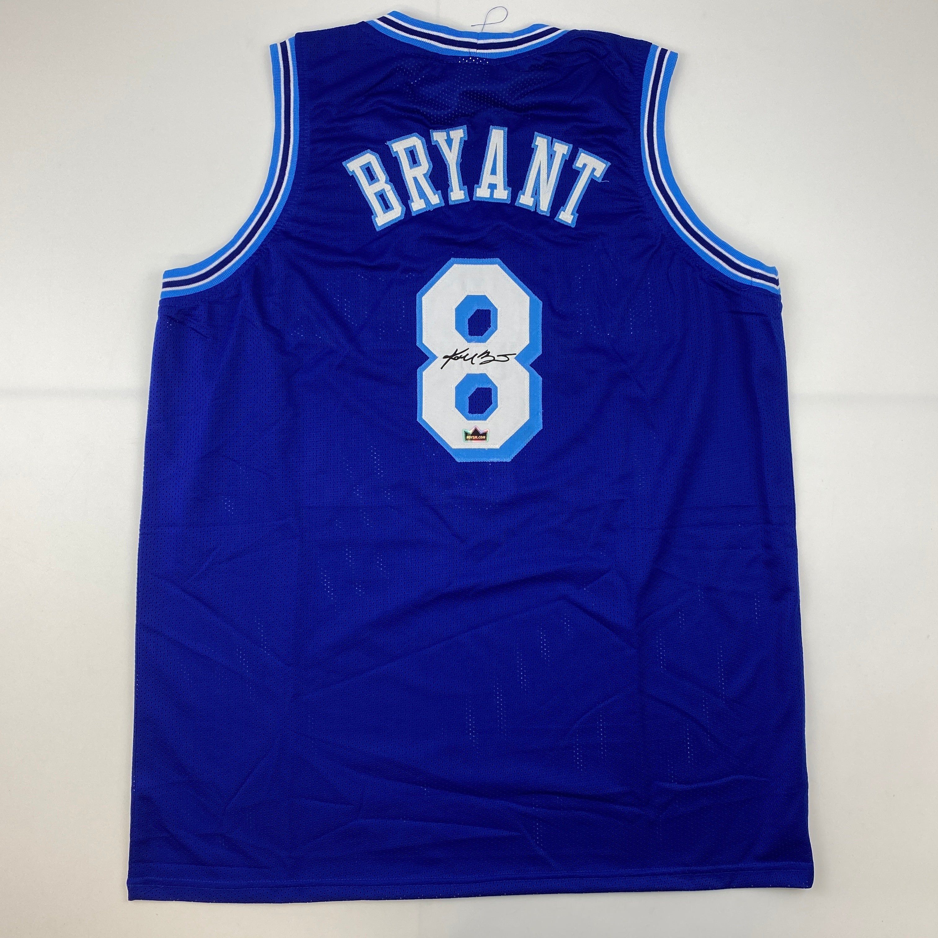 Facsimile Autographed Kobe Bryant #8 Los Angeles LA Retro Blue Reprint Laser Auto Basketball Jersey Size Men's XL