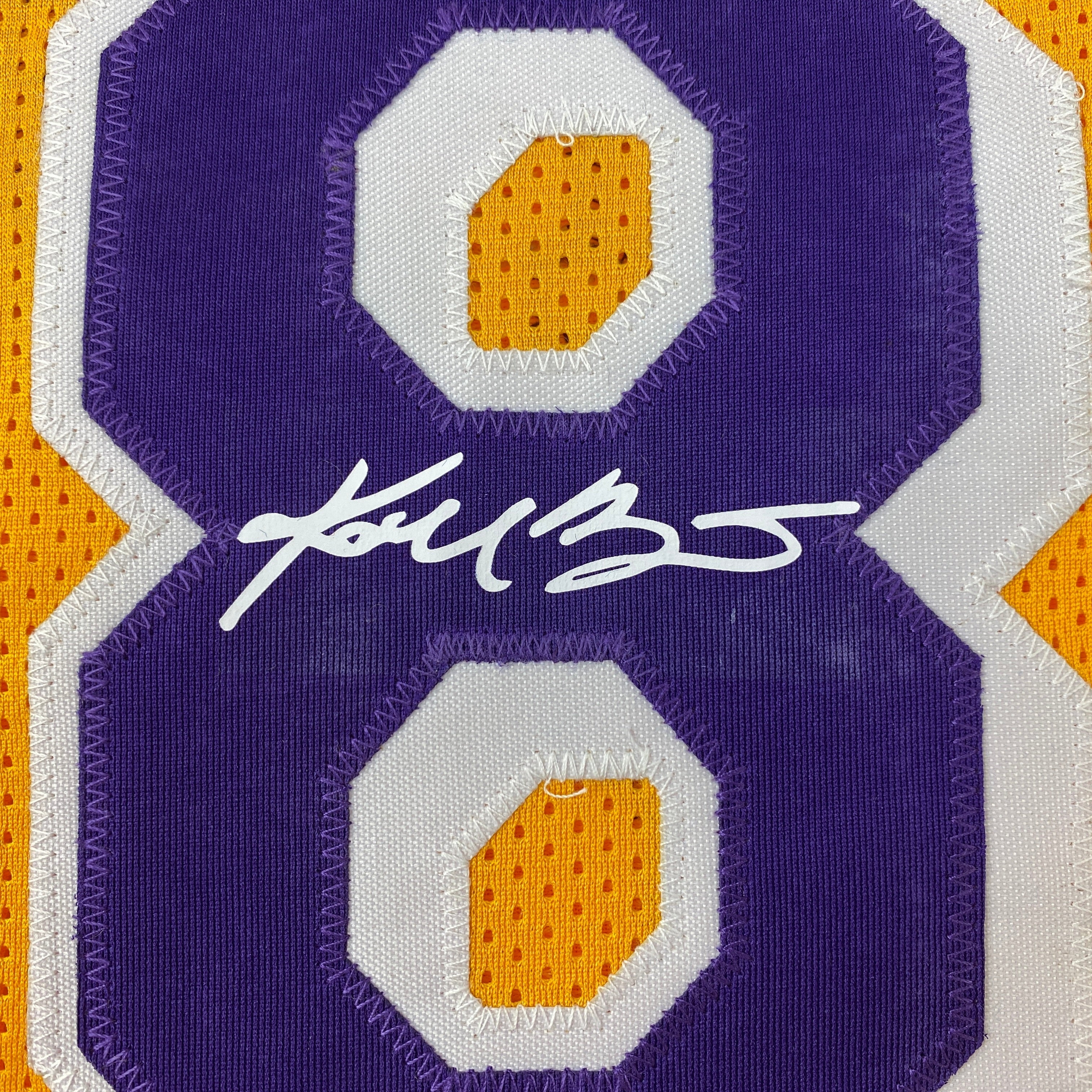 Facsimile Autographed Kobe Bryant #8 Los Angeles LA Yellow Reprint Laser Auto Basketball Jersey Size Men's XL