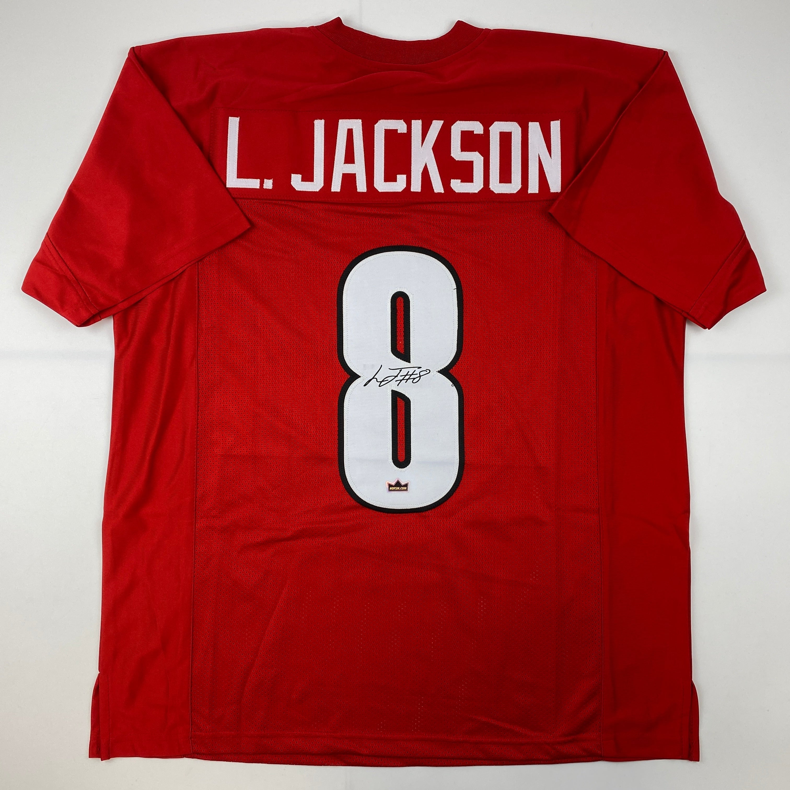 Facsimile Autographed Lamar Jackson Louisville Red Reprint Laser Auto College Football Jersey Size Men's XL