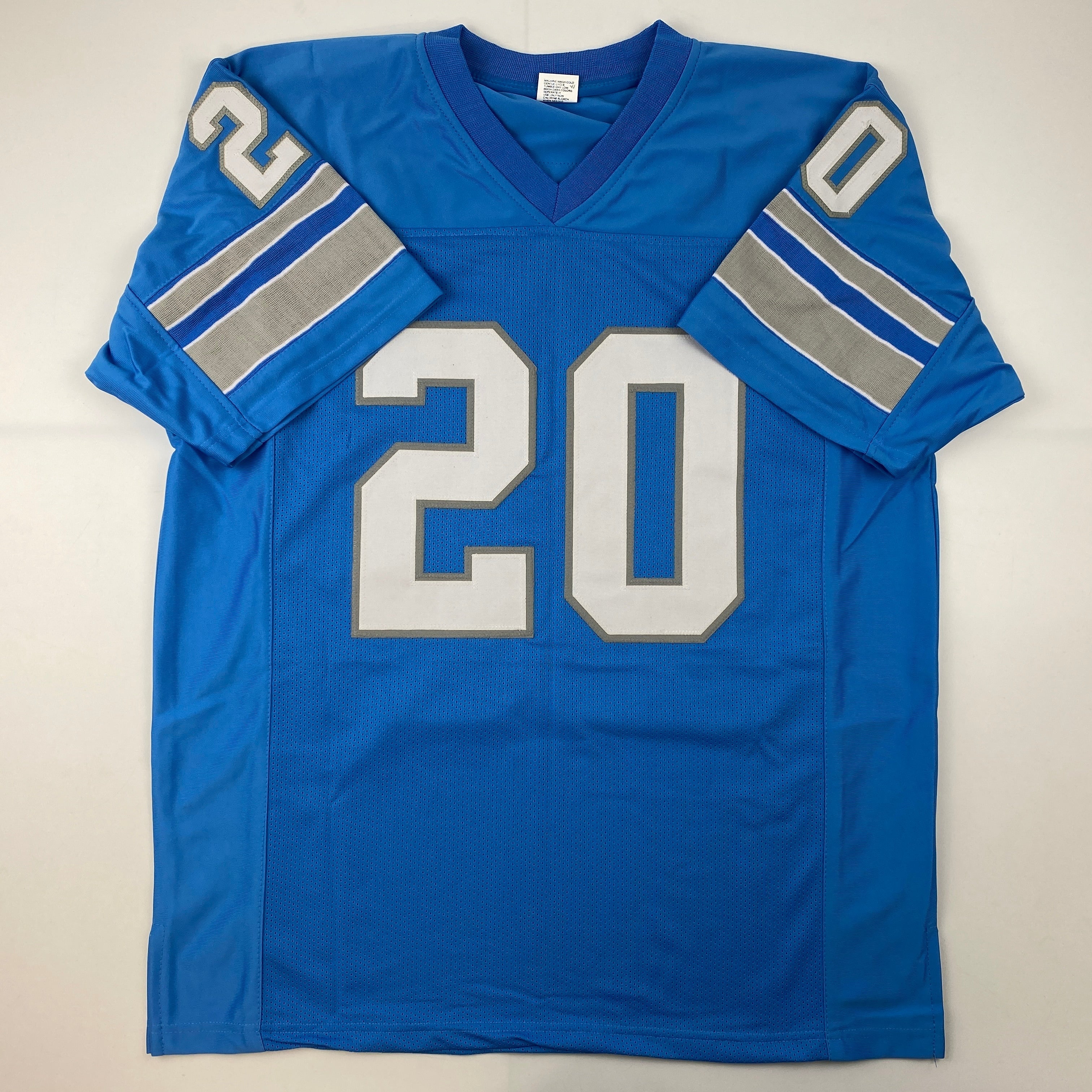 Facsimile Autographed Barry Sanders Detroit Blue Reprint Laser Auto Football Jersey Size Men's XL
