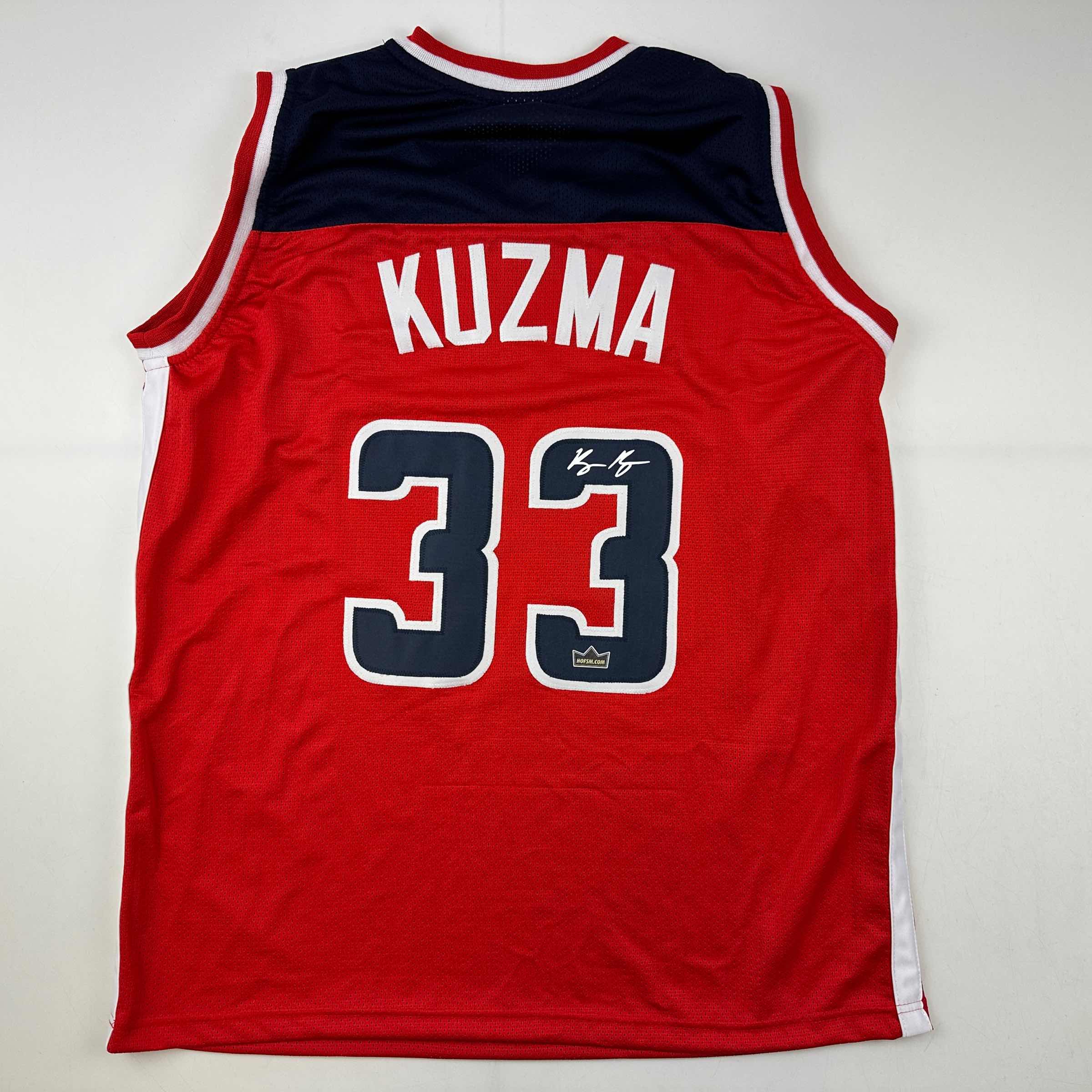 Facsimile Autographed Kyle Kuzma Washington Red Reprint Laser Auto Basketball Jersey Size Men's XL