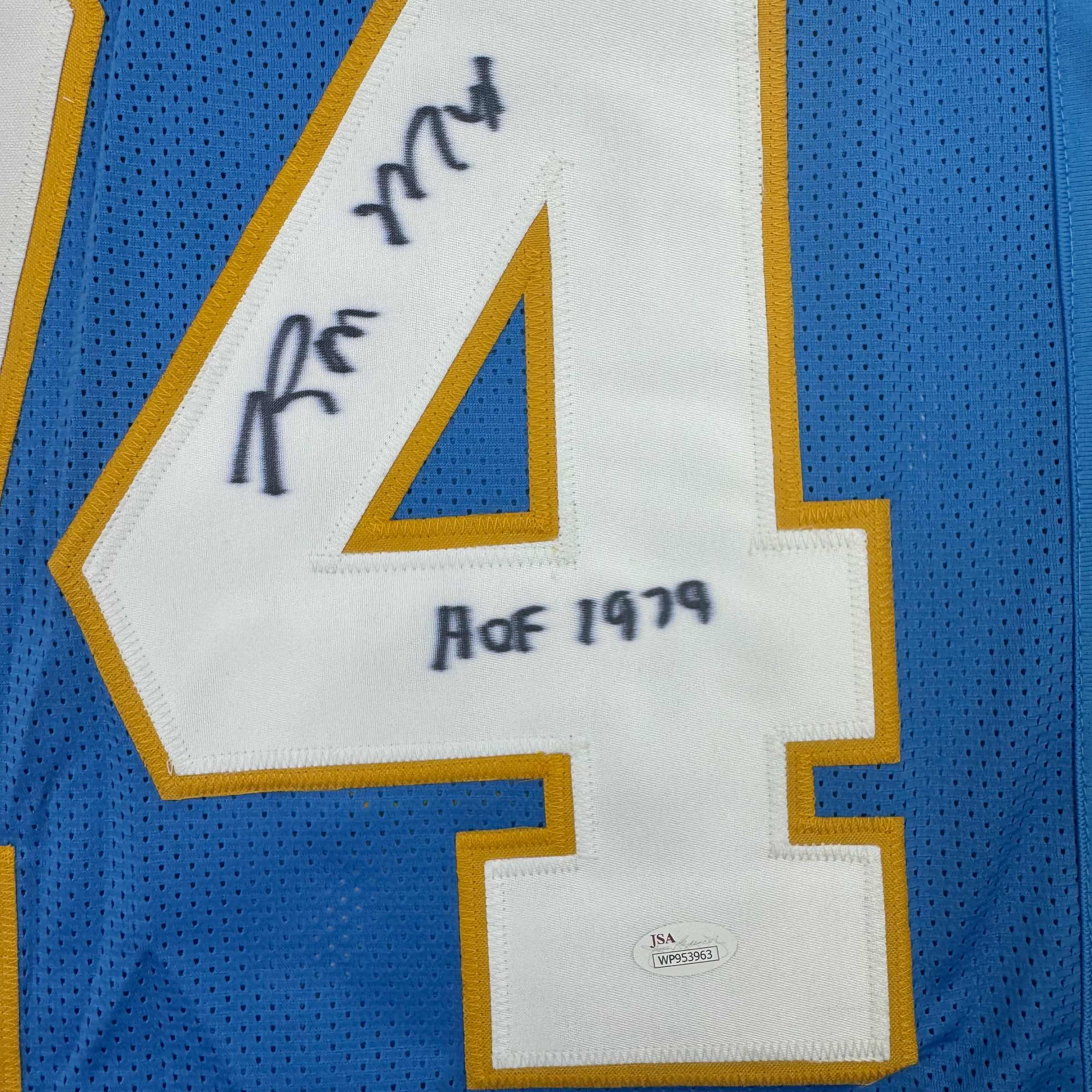 Autographed/Signed Ron Mix HOF 1979 San Diego Powder Blue Football Jersey JSA COA