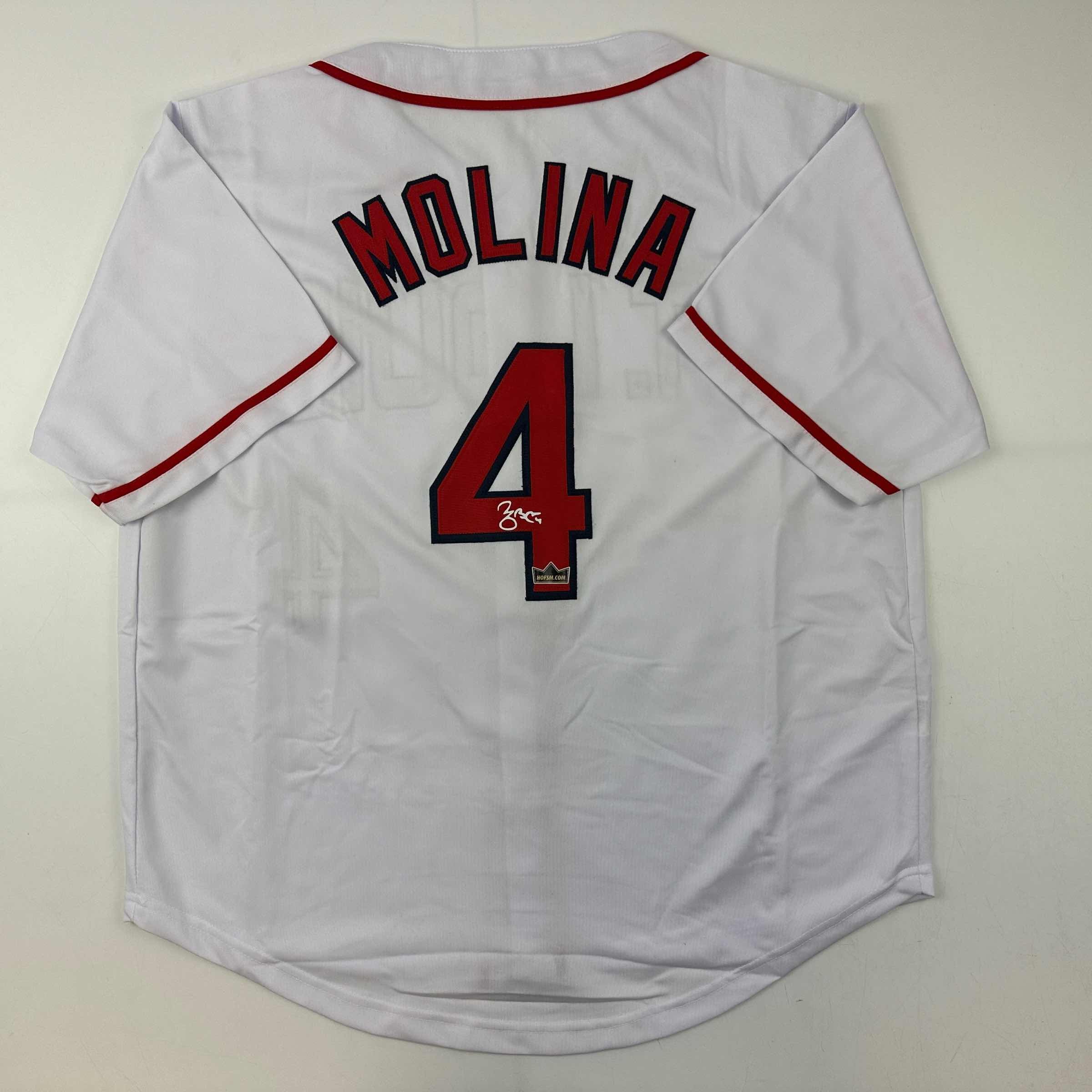 Facsimile Autographed Yadier Molina St. Louis White Reprint Laser Auto Baseball Jersey Size Men's XL