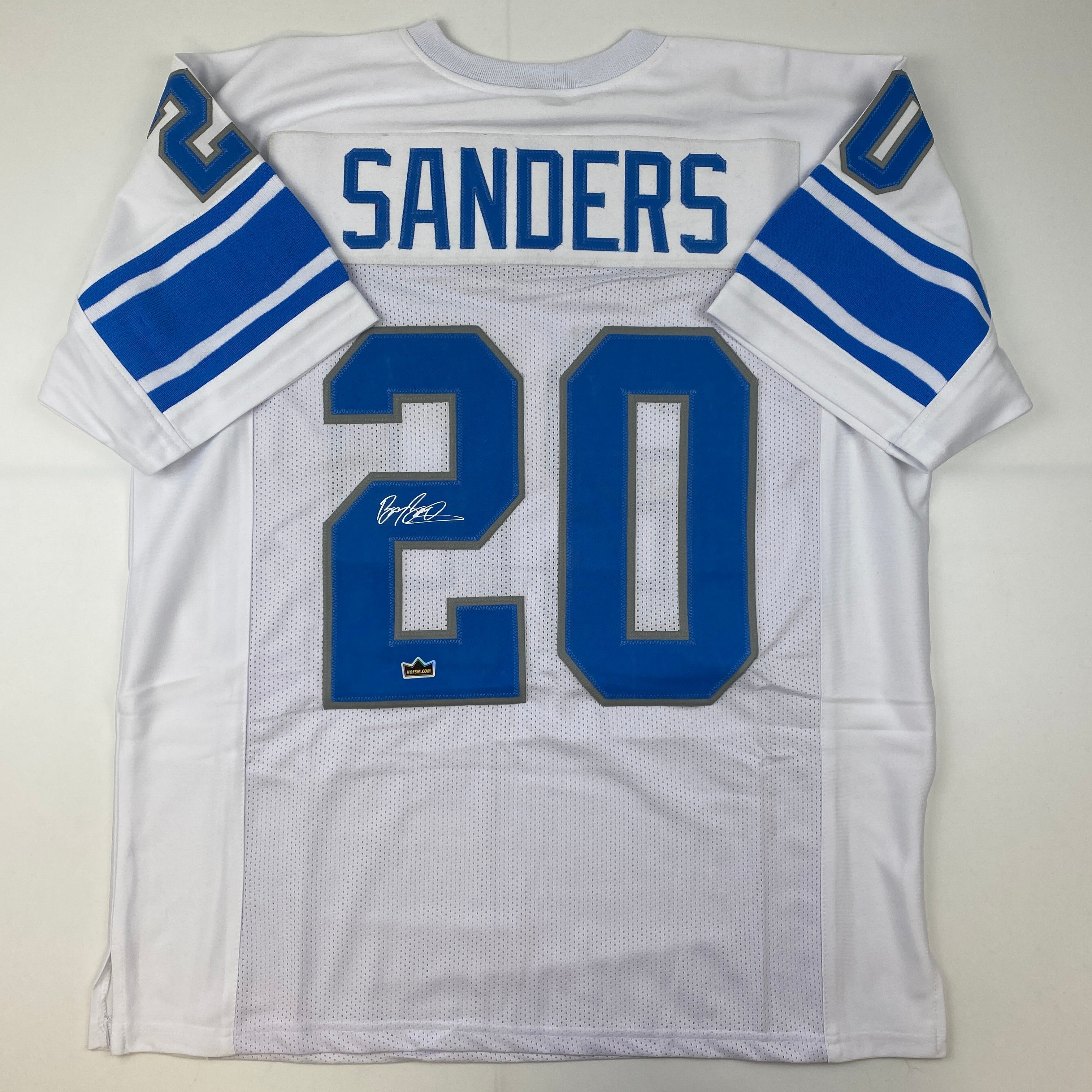 Facsimile Autographed Barry Sanders Detroit White Reprint Laser Auto Football Jersey Size Men's XL