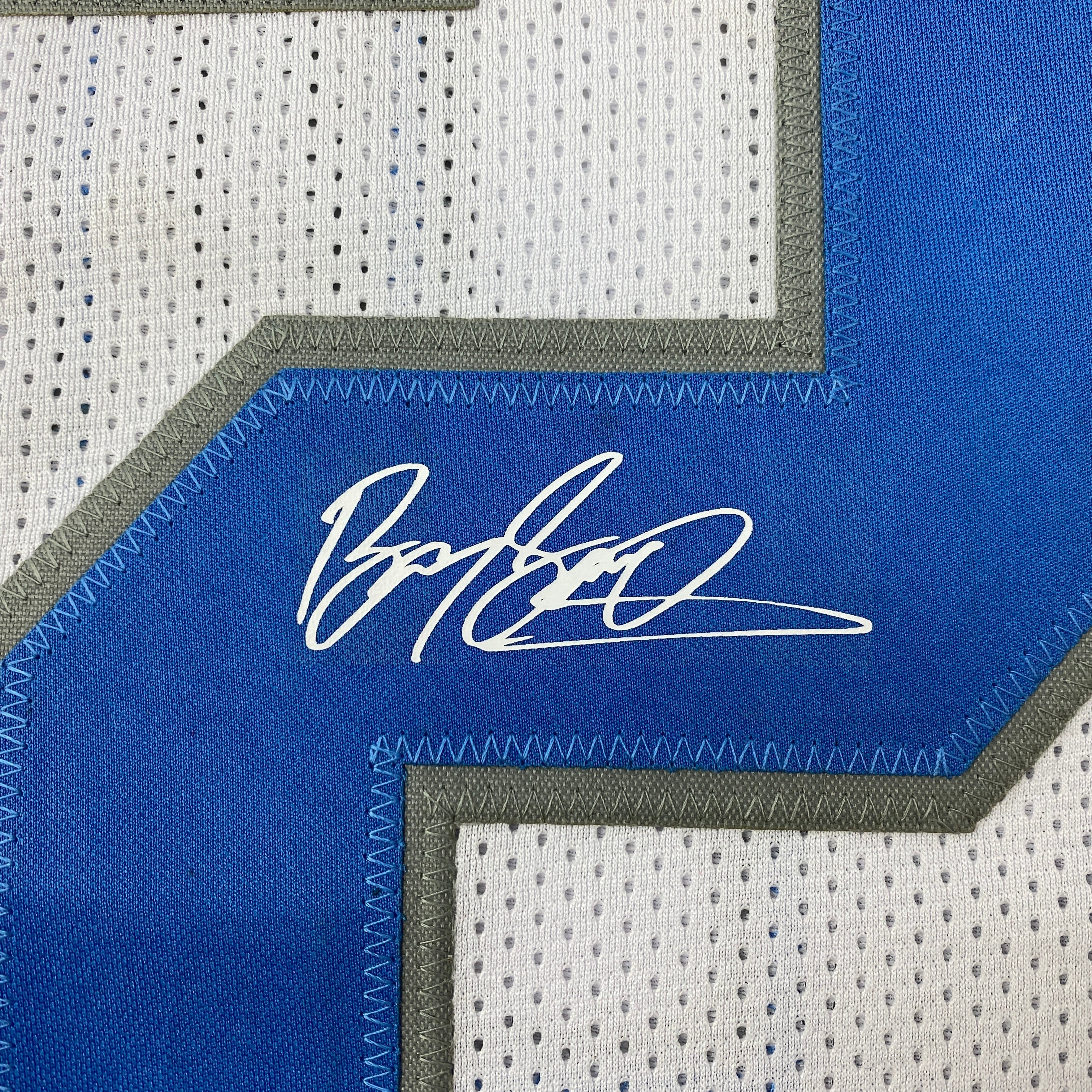 Facsimile Autographed Barry Sanders Detroit White Reprint Laser Auto Football Jersey Size Men's XL