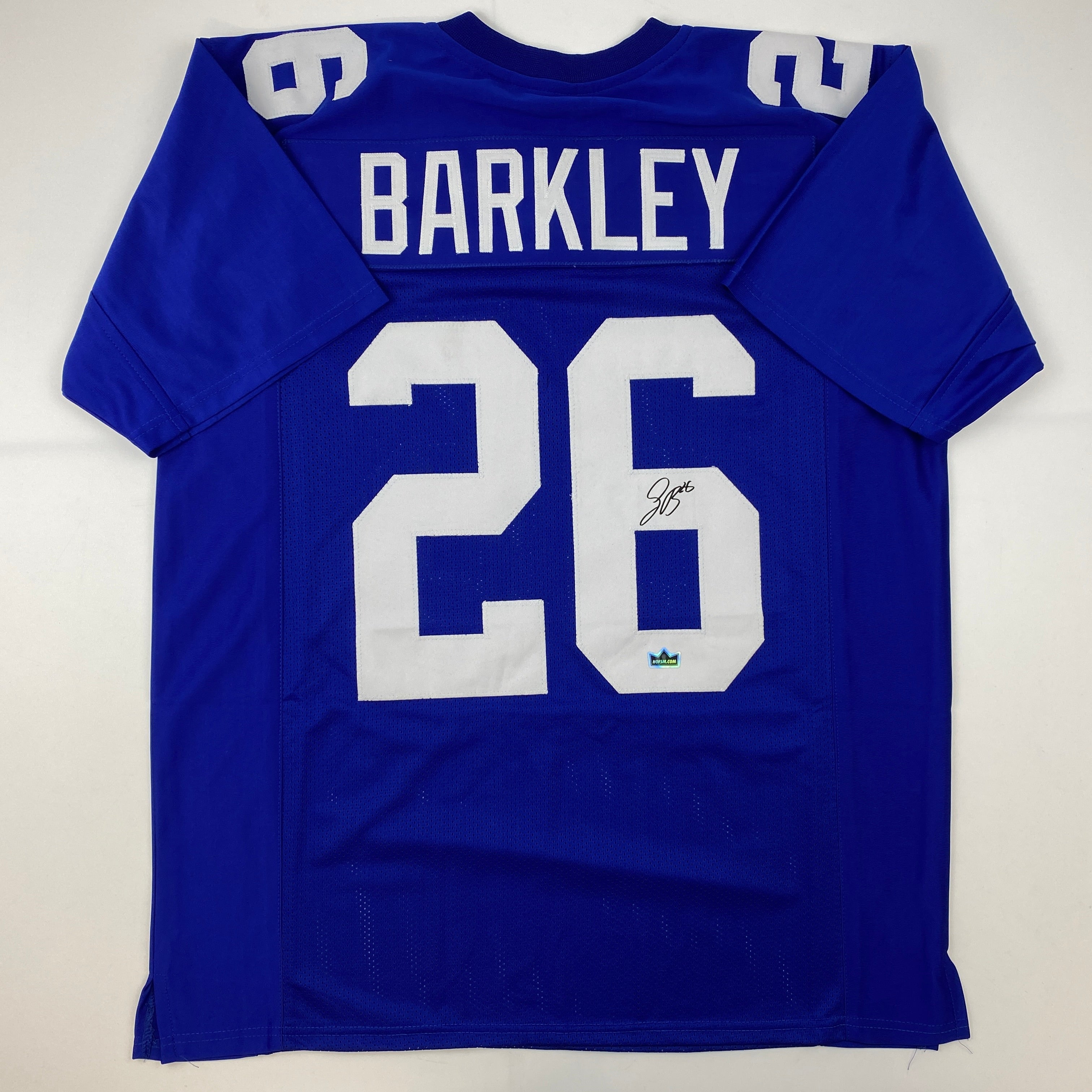 Facsimile Autographed Saquon Barkley New York Blue Reprint Laser Auto Football Jersey Size Men's XL