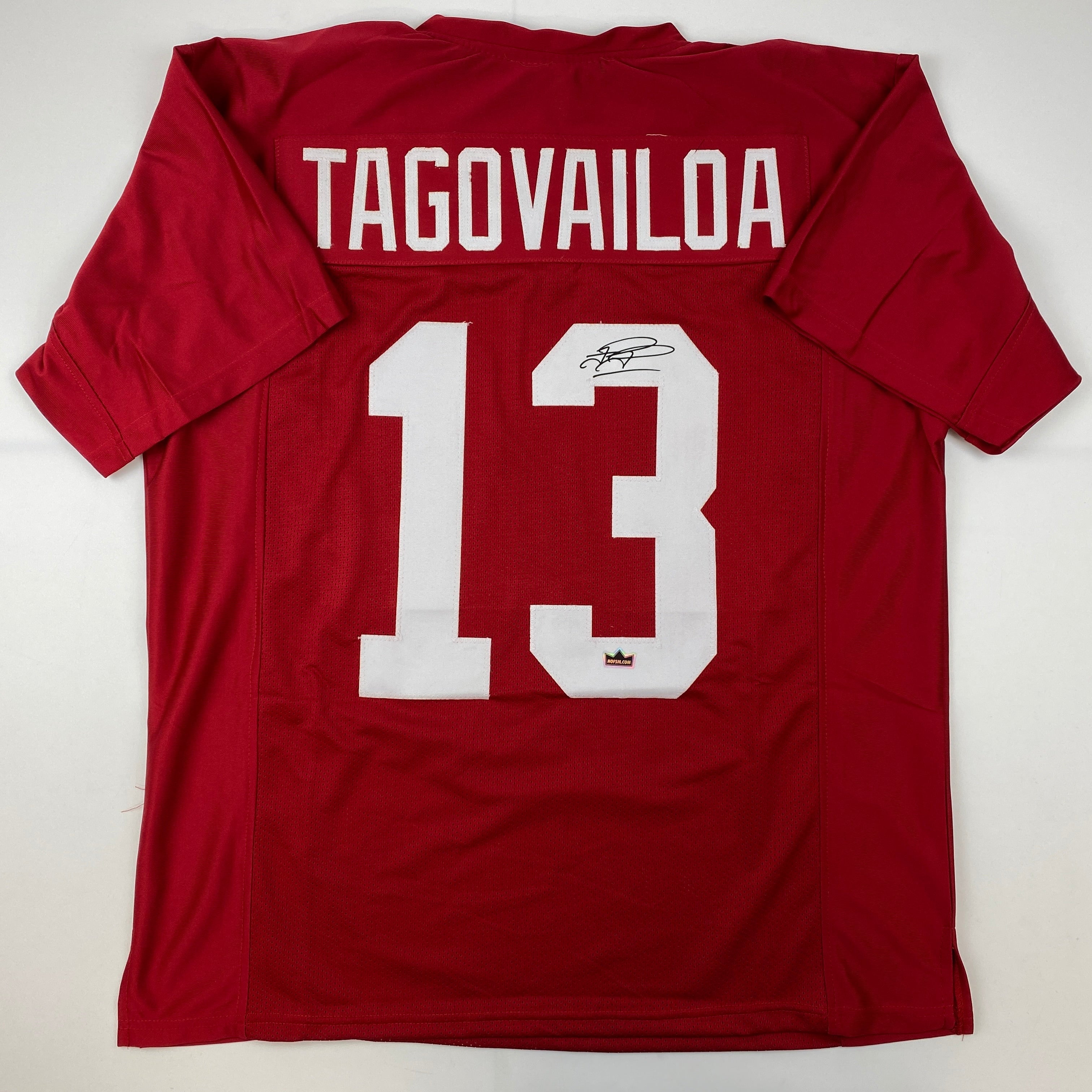 Facsimile Autographed Tua Tagovailoa Alabama Red Reprint Laser Auto College Football Jersey Size Men's XL