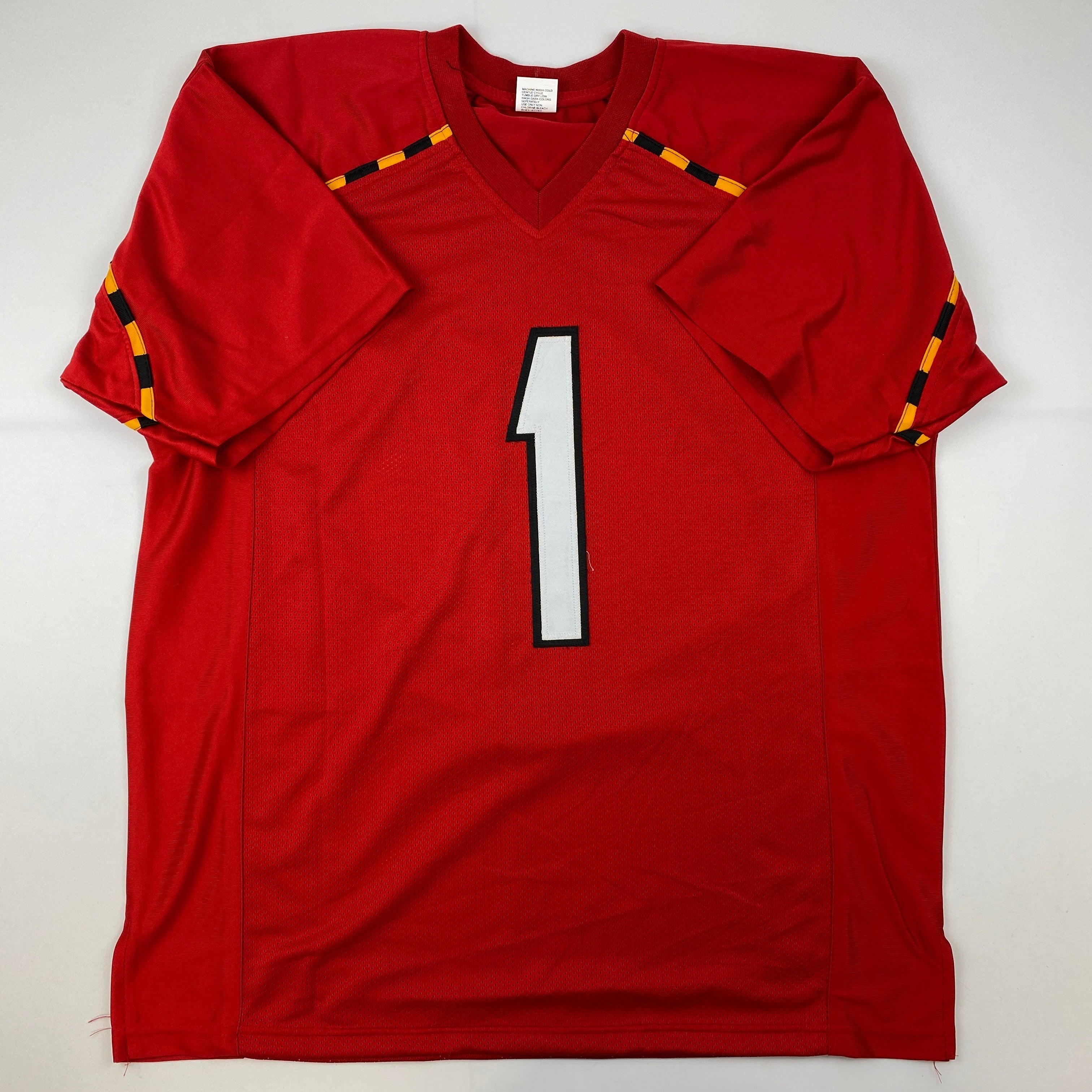 Facsimile Autographed Stefon Diggs Maryland Red Reprint Laser Auto College Football Jersey Size Men's XL