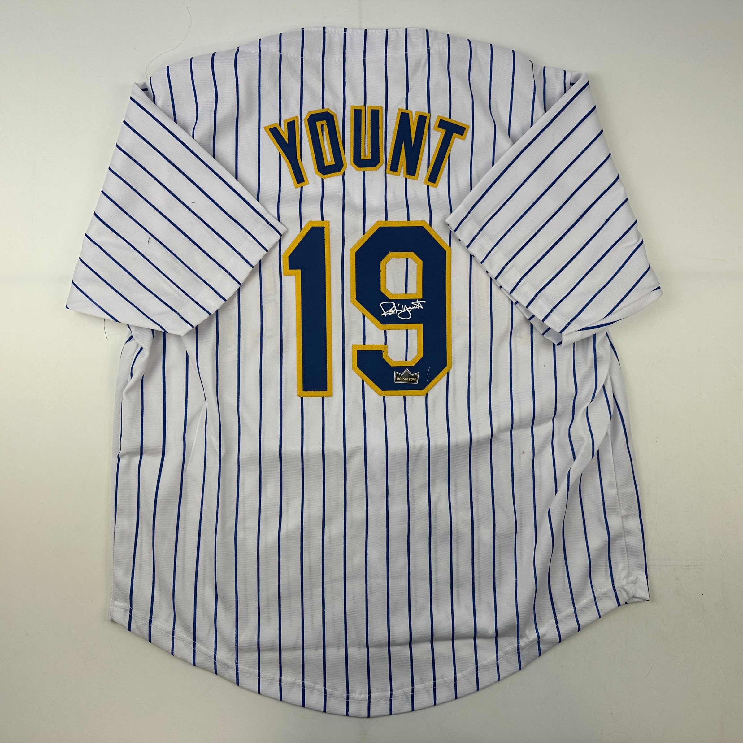 Facsimile Autographed Robin Yount Milwaukee Pinstripe Reprint Laser Auto Baseball Jersey Size Men's XL