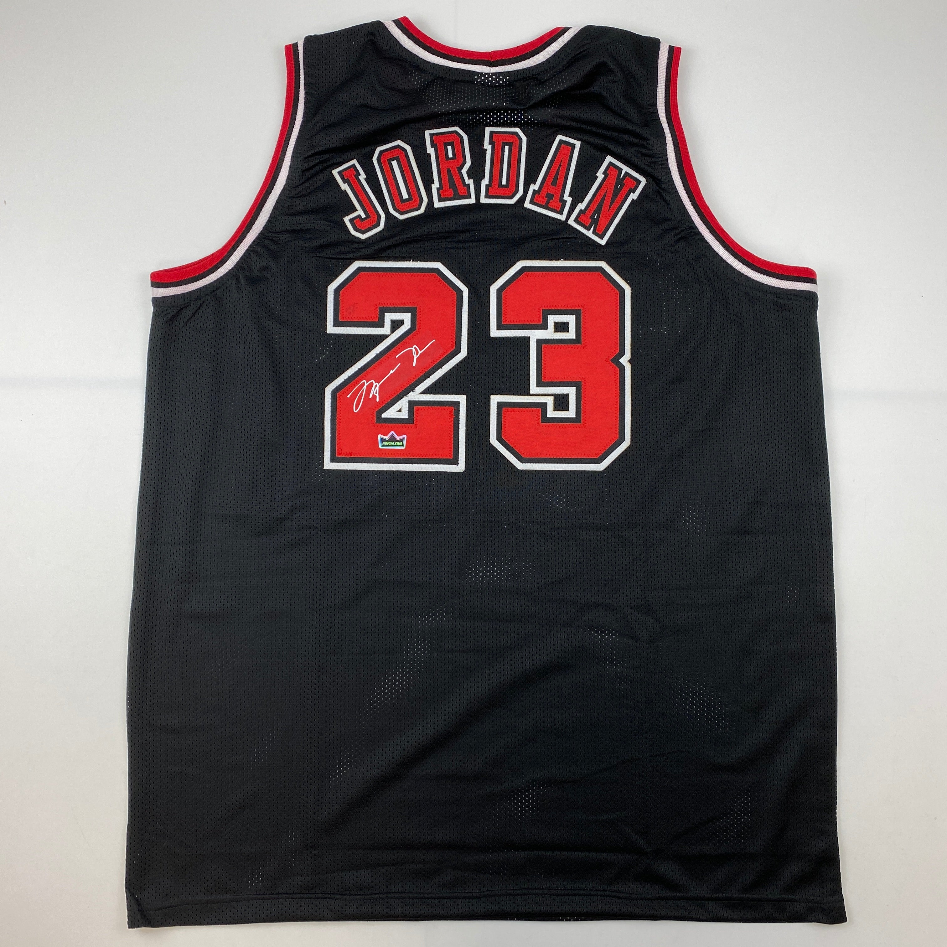 Facsimile Autographed Michael Jordan Chicago Black Reprint Laser Auto Basketball Jersey Size Men's XL