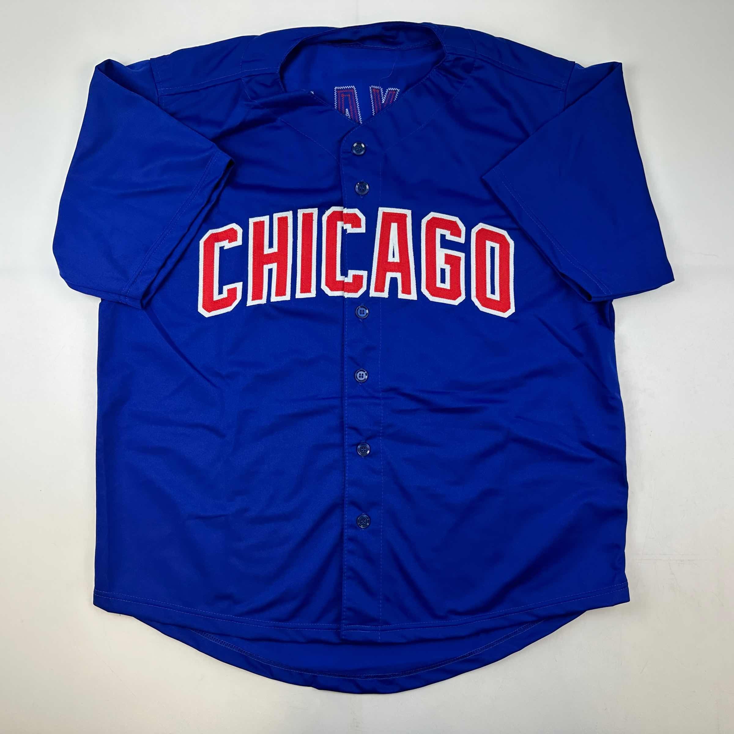 Facsimile Autographed Kris Bryant Chicago Blue Reprint Laser Auto Baseball Jersey Size Men's XL