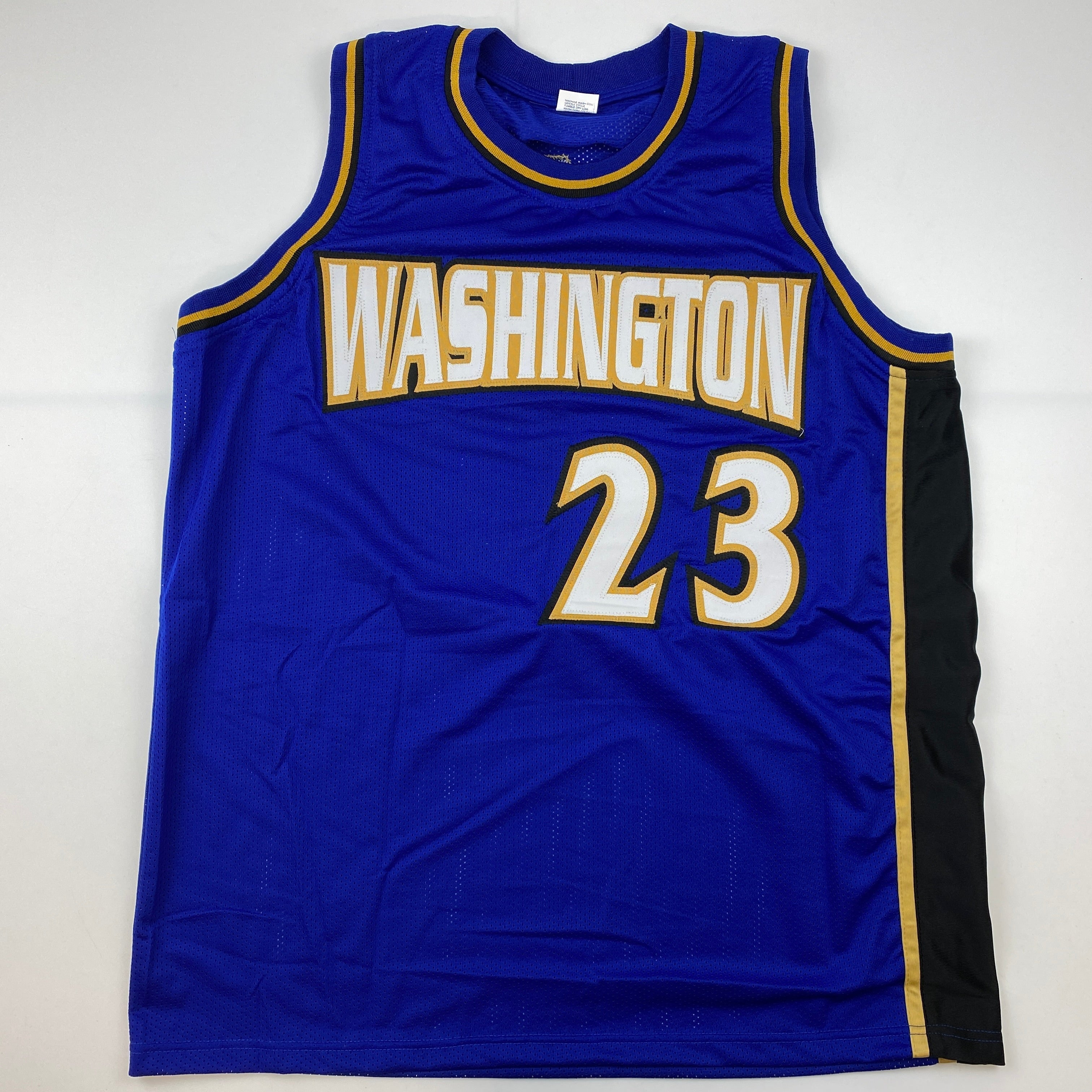 Facsimile Autographed Michael Jordan Washington Blue Reprint Laser Auto Basketball Jersey Size Men's XL