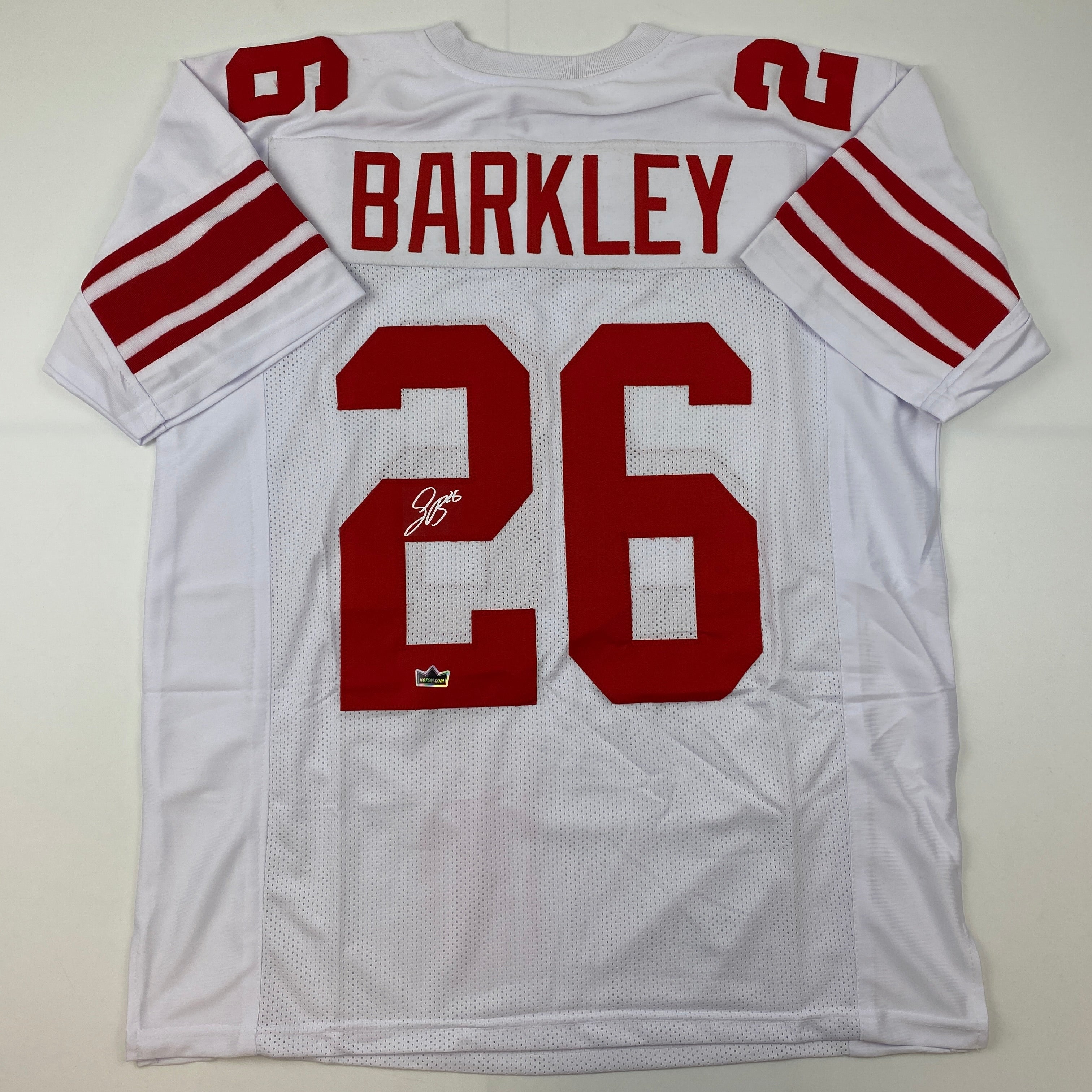 Facsimile Autographed Saquon Barkley New York White Reprint Laser Auto Football Jersey Size Men's XL