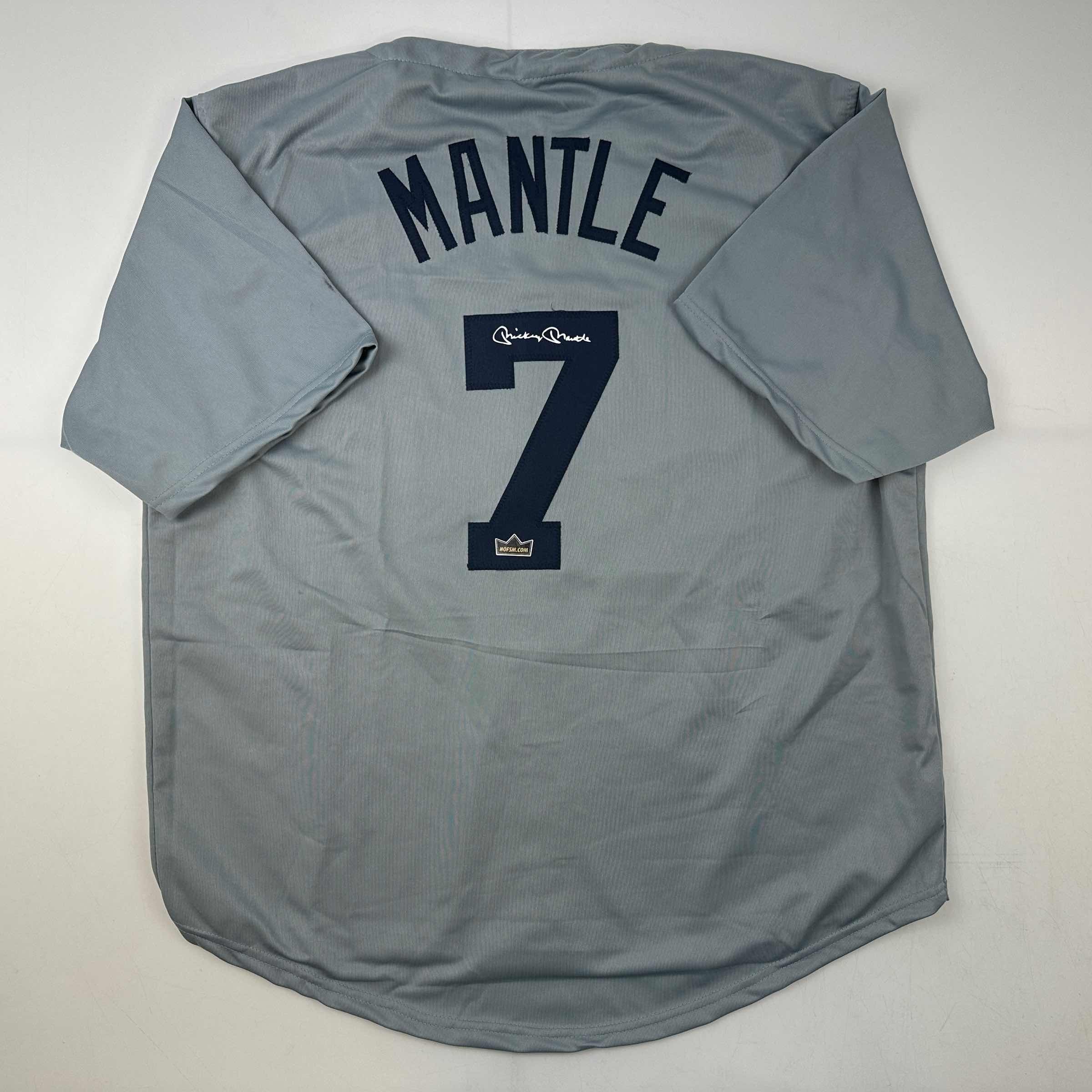 Facsimile Autographed Mickey Mantle New York Grey Reprint Laser Auto Baseball Jersey Size Men's XL