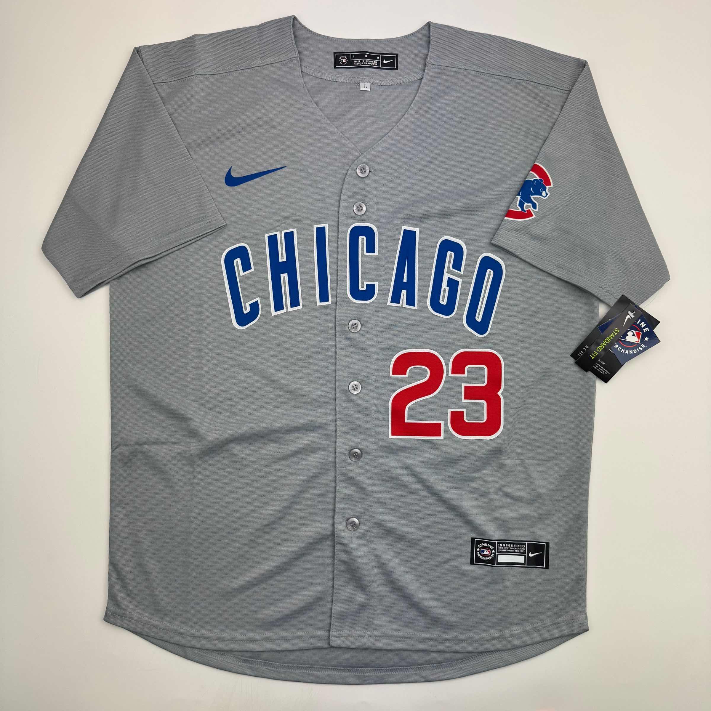 Autographed/Signed Ryne Sandberg HOF 05 Chicago Cubs Majestic Grey Baseball Jersey JSA COA