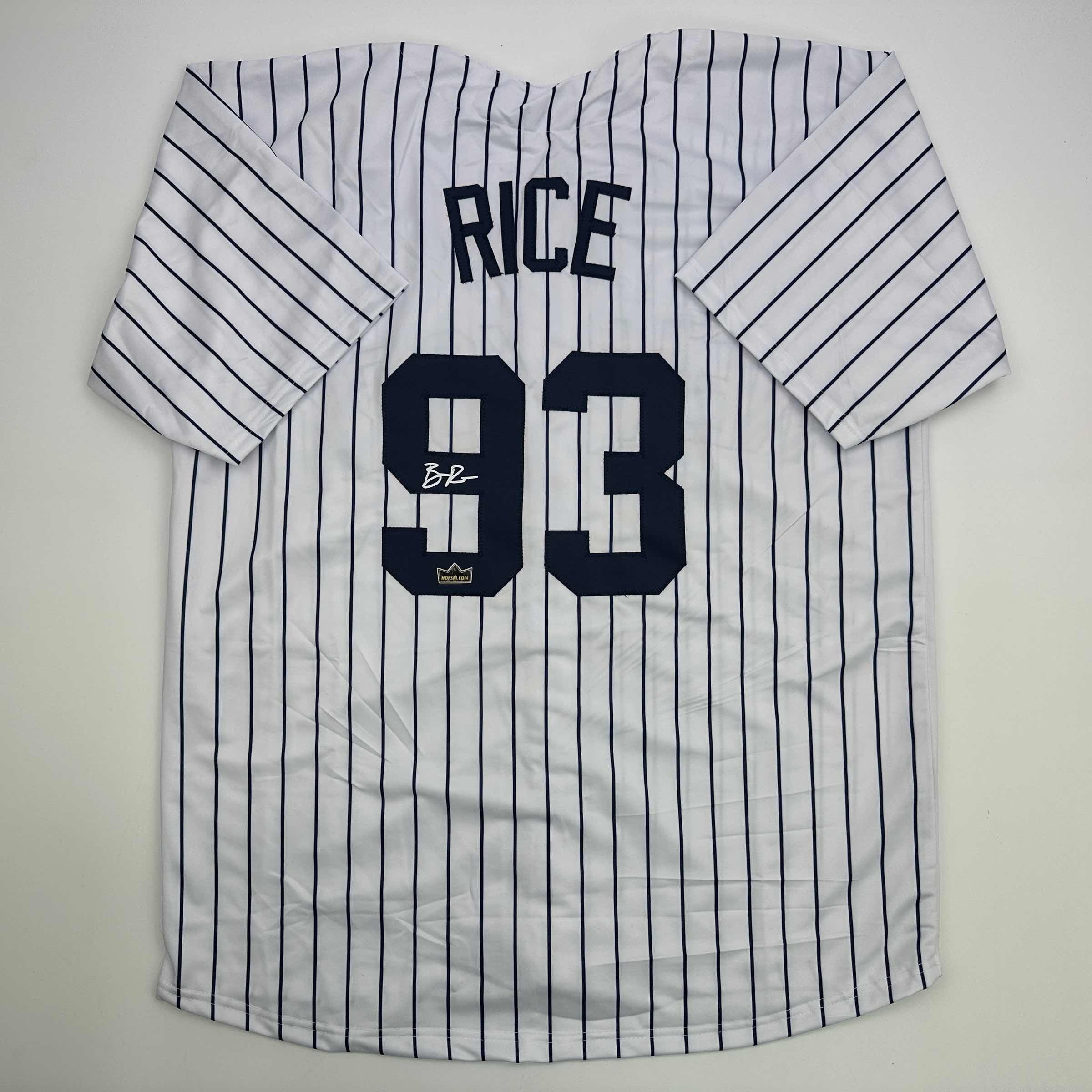 Facsimile Autographed Ben Rice New York Pinstripe Reprint Laser Auto Baseball Jersey Size Men's XL