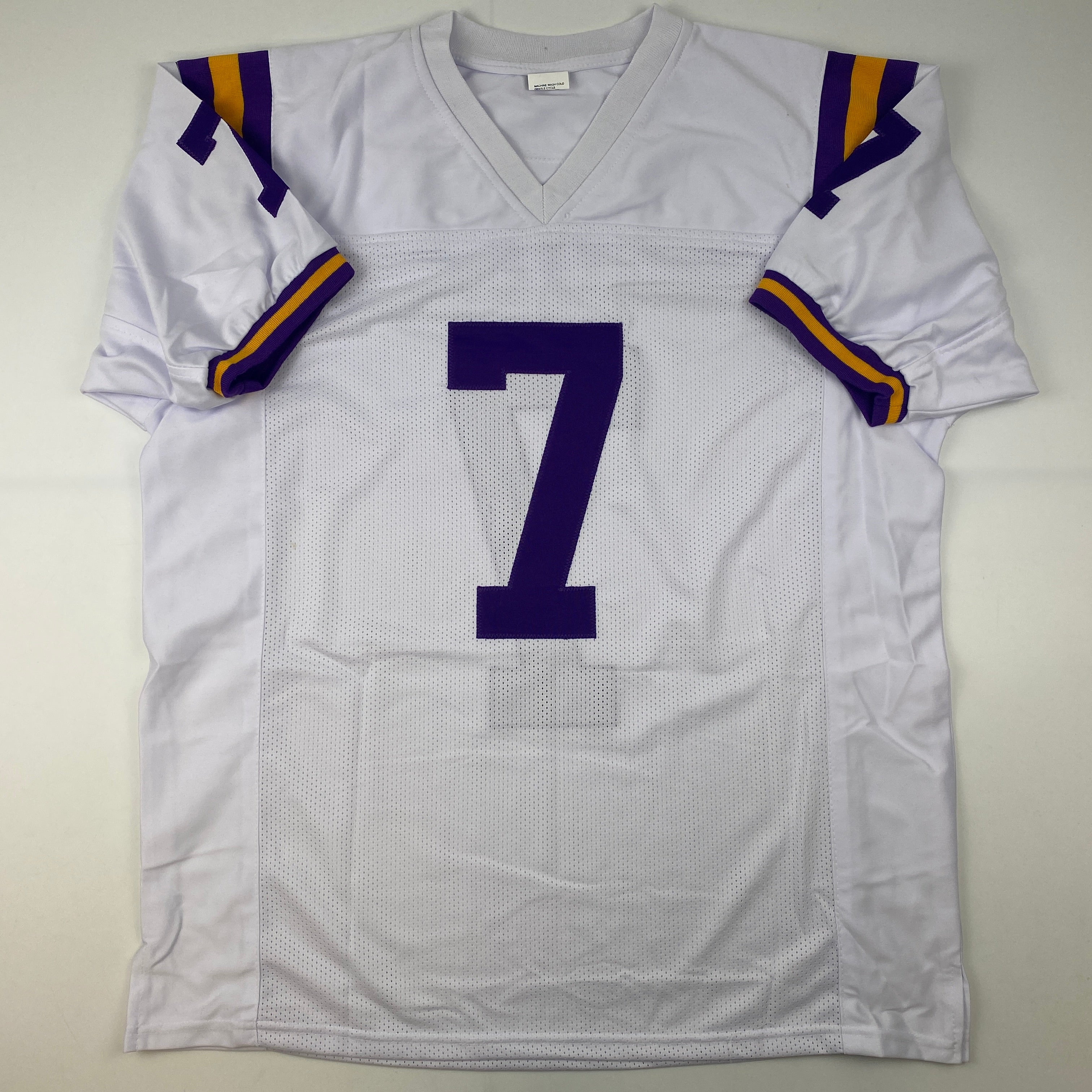 Facsimile Autographed Leonard Fournette LSU White Reprint Laser Auto College Football Jersey Size Men's XL