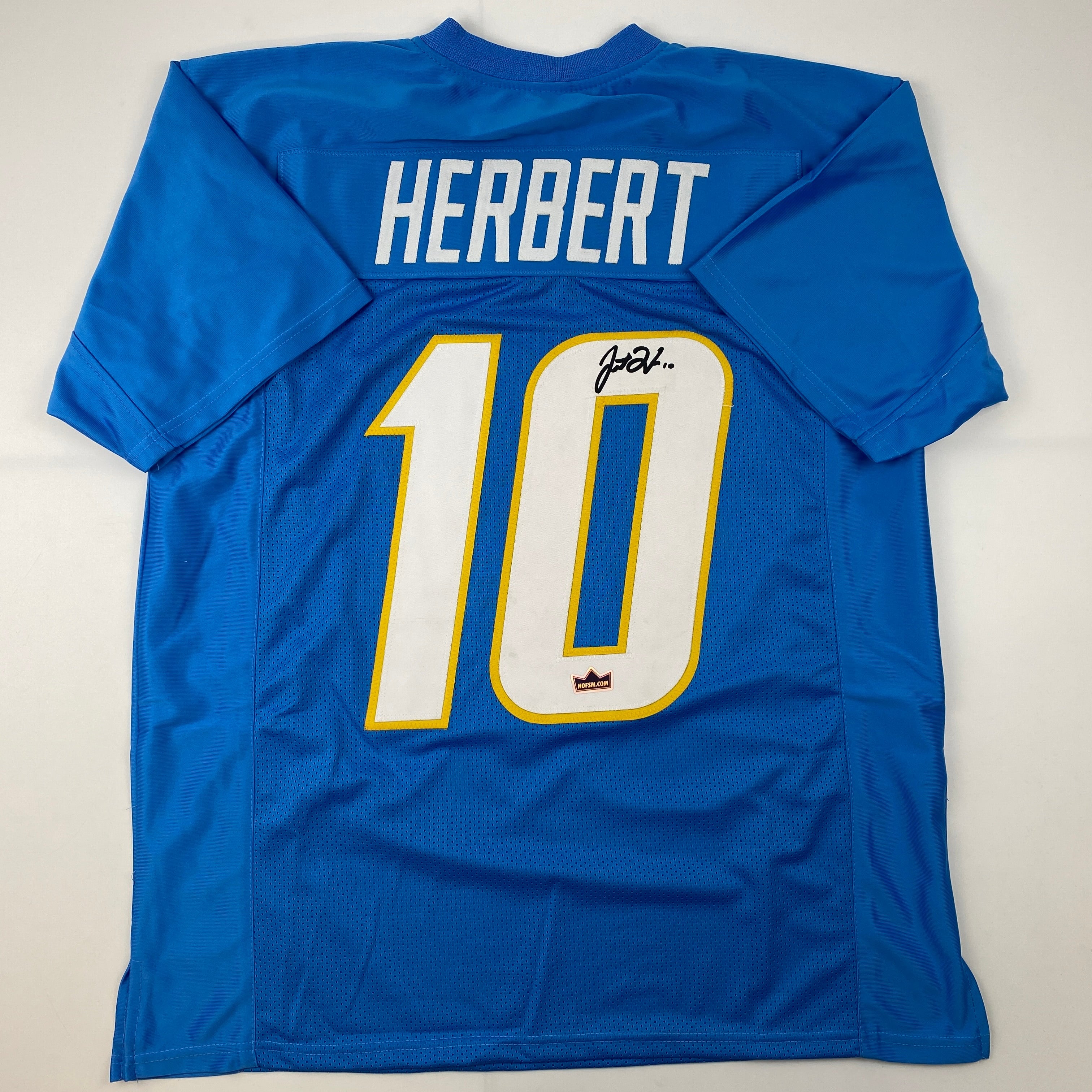 Facsimile Autographed Justin Herbert Los Angeles LA Powder Blue Reprint Laser Auto Football Jersey Size Men's XL