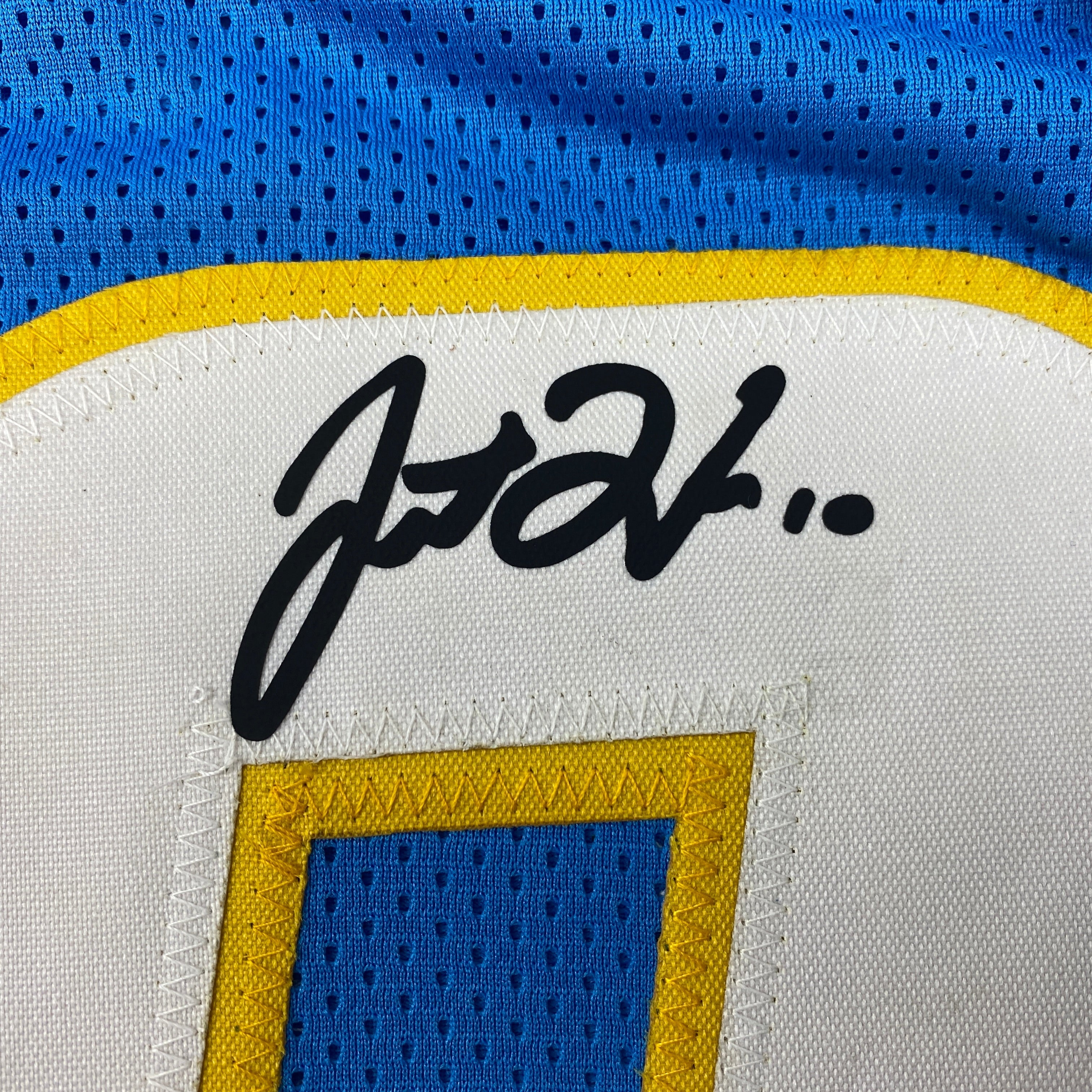 Facsimile Autographed Justin Herbert Los Angeles LA Powder Blue Reprint Laser Auto Football Jersey Size Men's XL